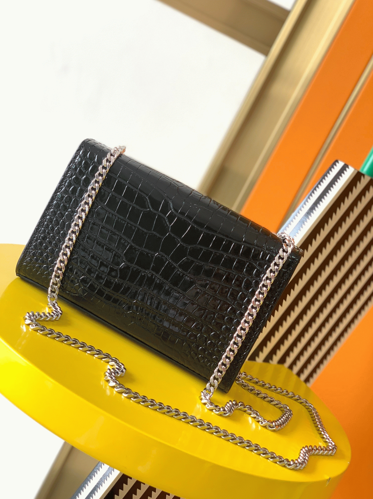 Fake Saint Laurent Kate Small Tassel Bag Noir Crocodile-embossed Leather