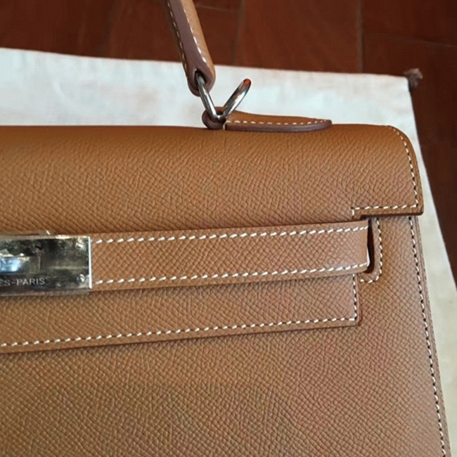 Brown Epsom Knockoff Hermes Kelly 32cm Sellier Classic Purse