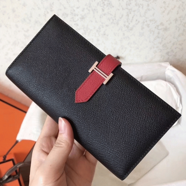 Black Ruby Designer Replica Hermes Bearn Wallet