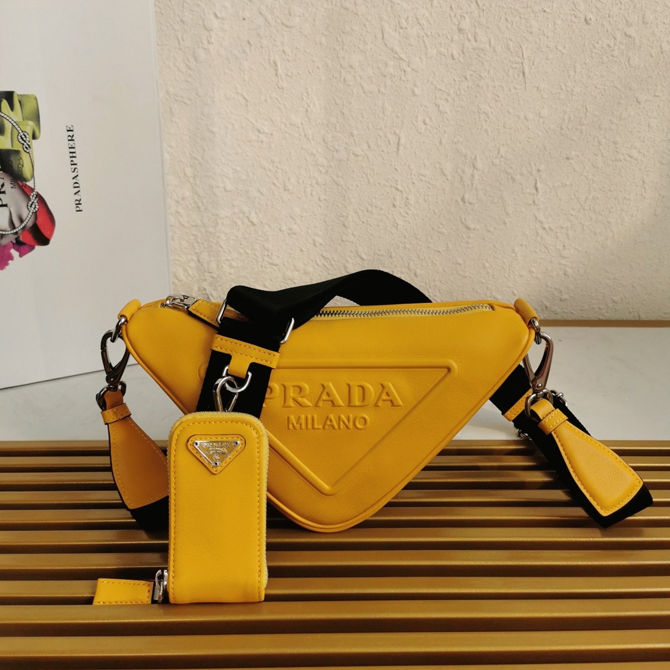 Prada Triangle Shoulder Bag Replica in Yellow