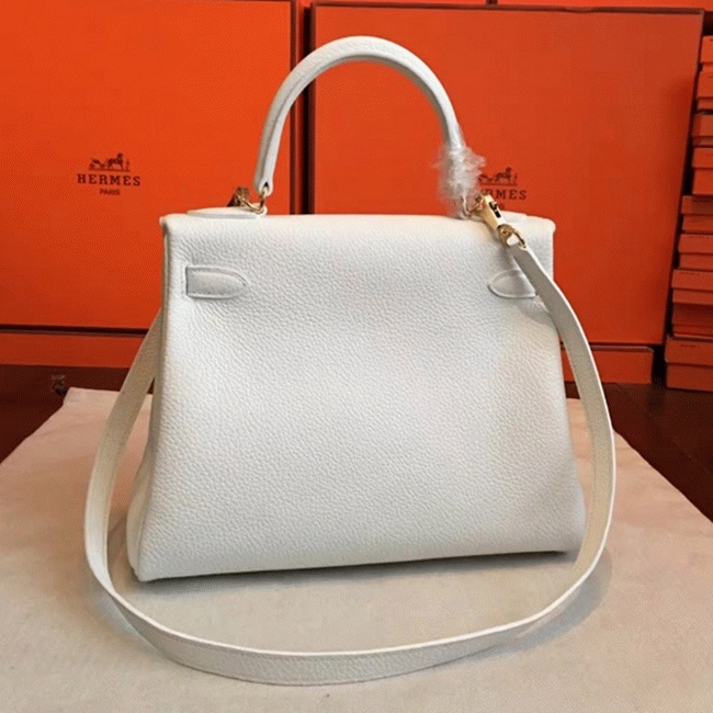 White Clemence Imitation Hermes Kelly Retourne 28cm Chic Tote