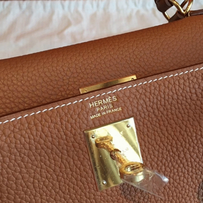 Gold Clemence Knockoff Hermes Kelly Retourne 28cm Classic Bag