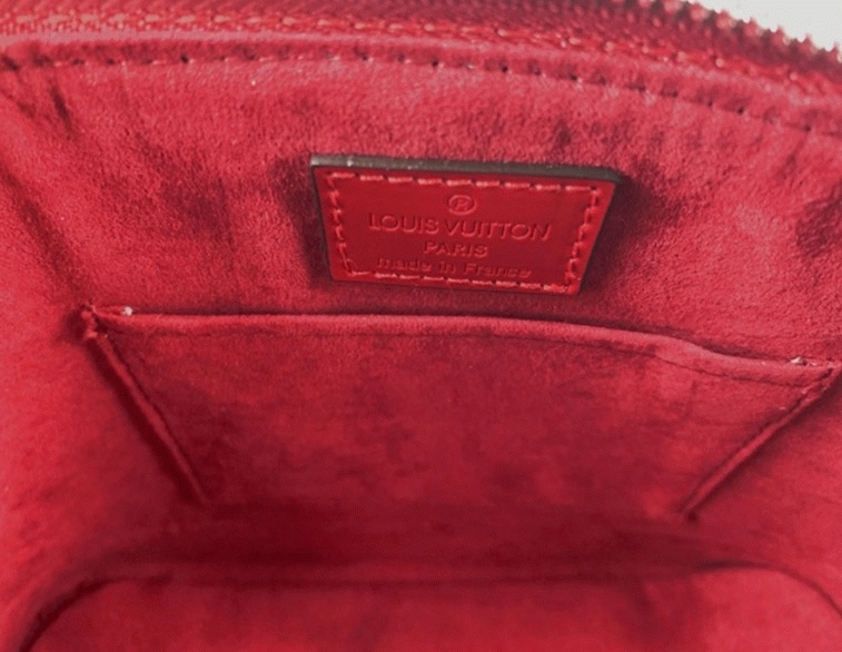 Louis Vuitton Epi Leather Alma BB Handbag In Red With Jacquard Strap