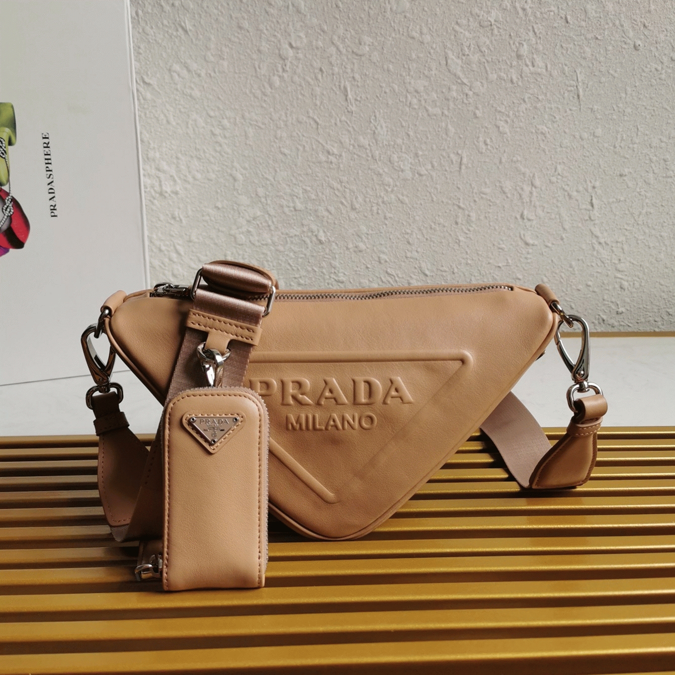 Prada Triangle Shoulder Bag Imitation in Beige