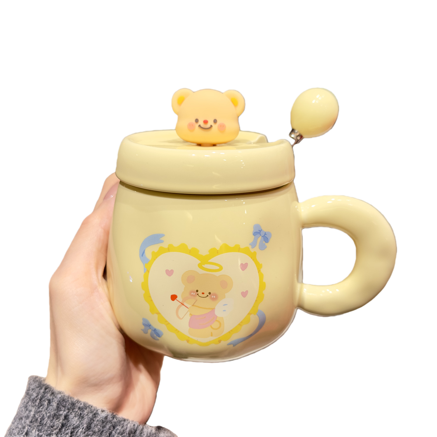 Bear Ceramic Mug with Lid and Spoon