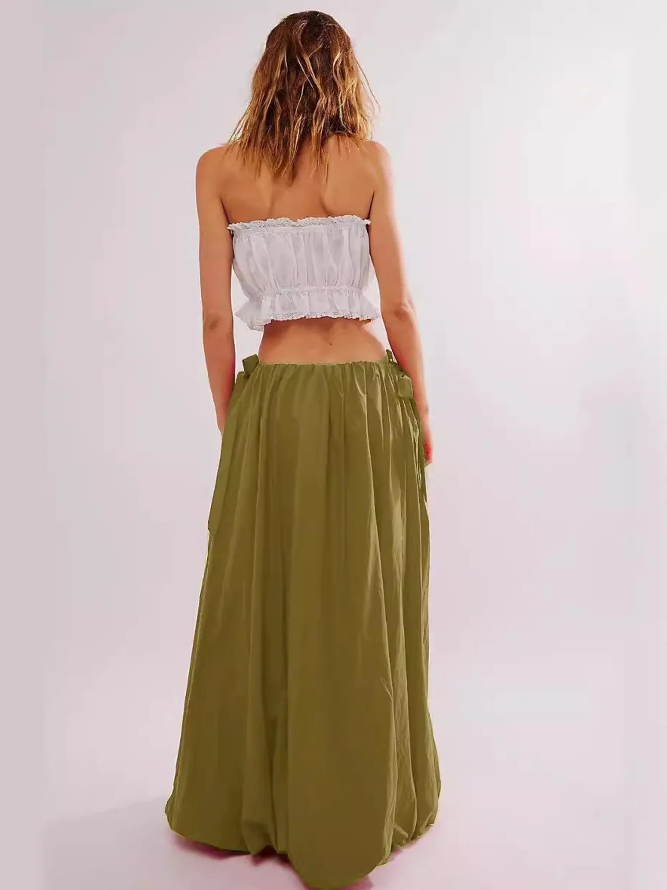 Side Bow Maxi Skirt with Pockets