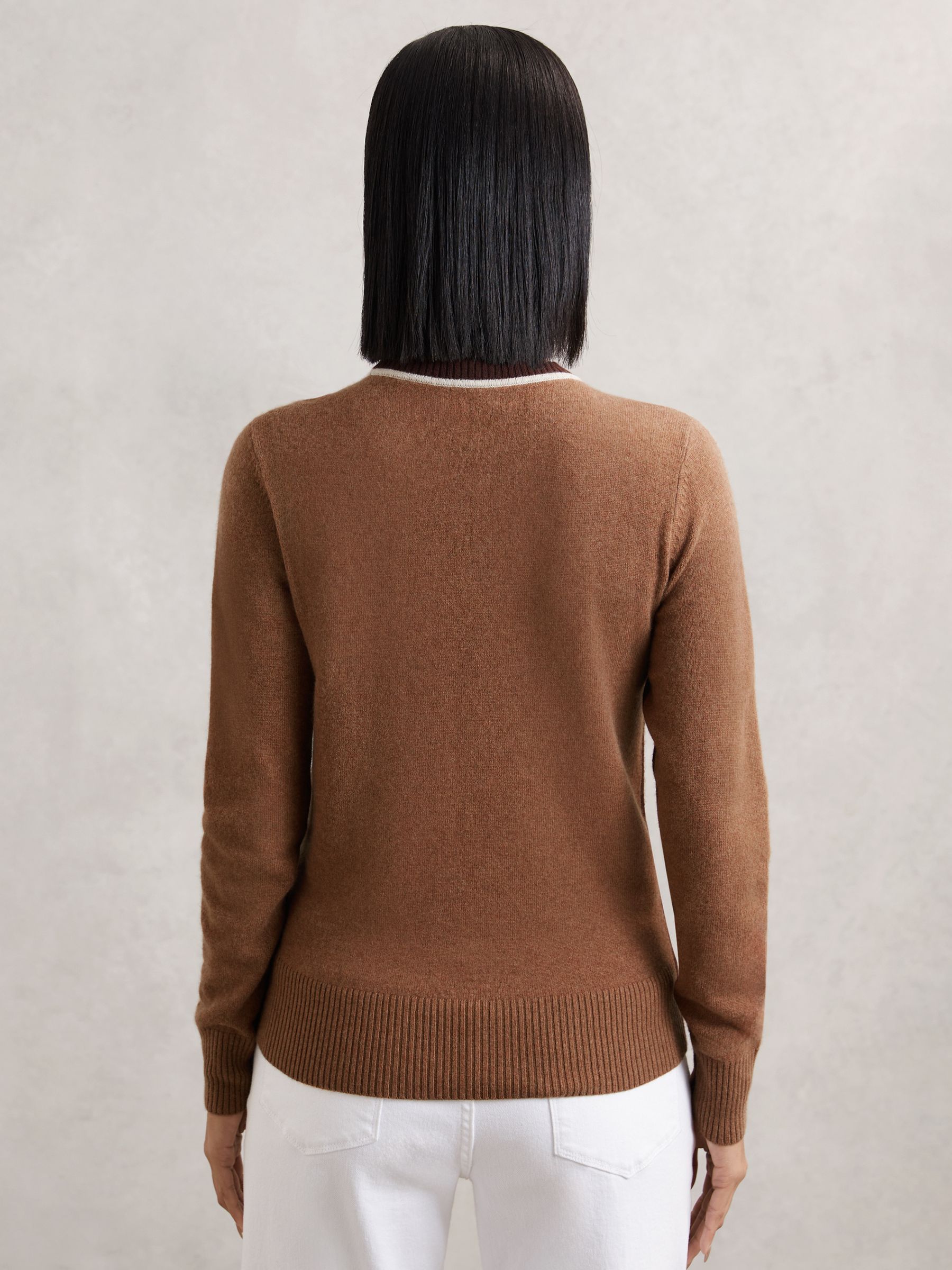 Wool-Blend Colour-Block Jumper With Cashmere in Burgundy/Tan
