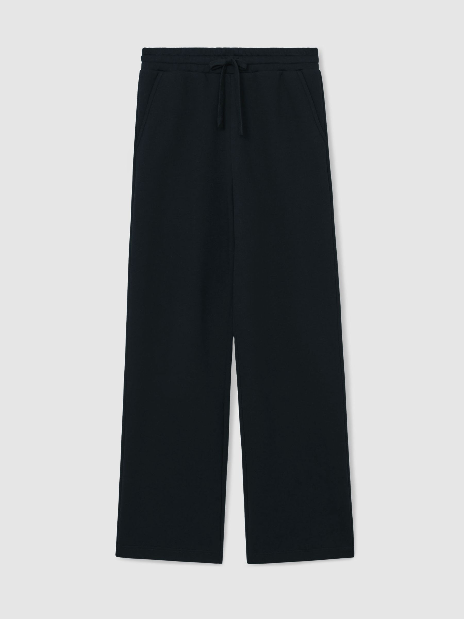 Cotton Blend Interlock Wide Leg Joggers in Black/White