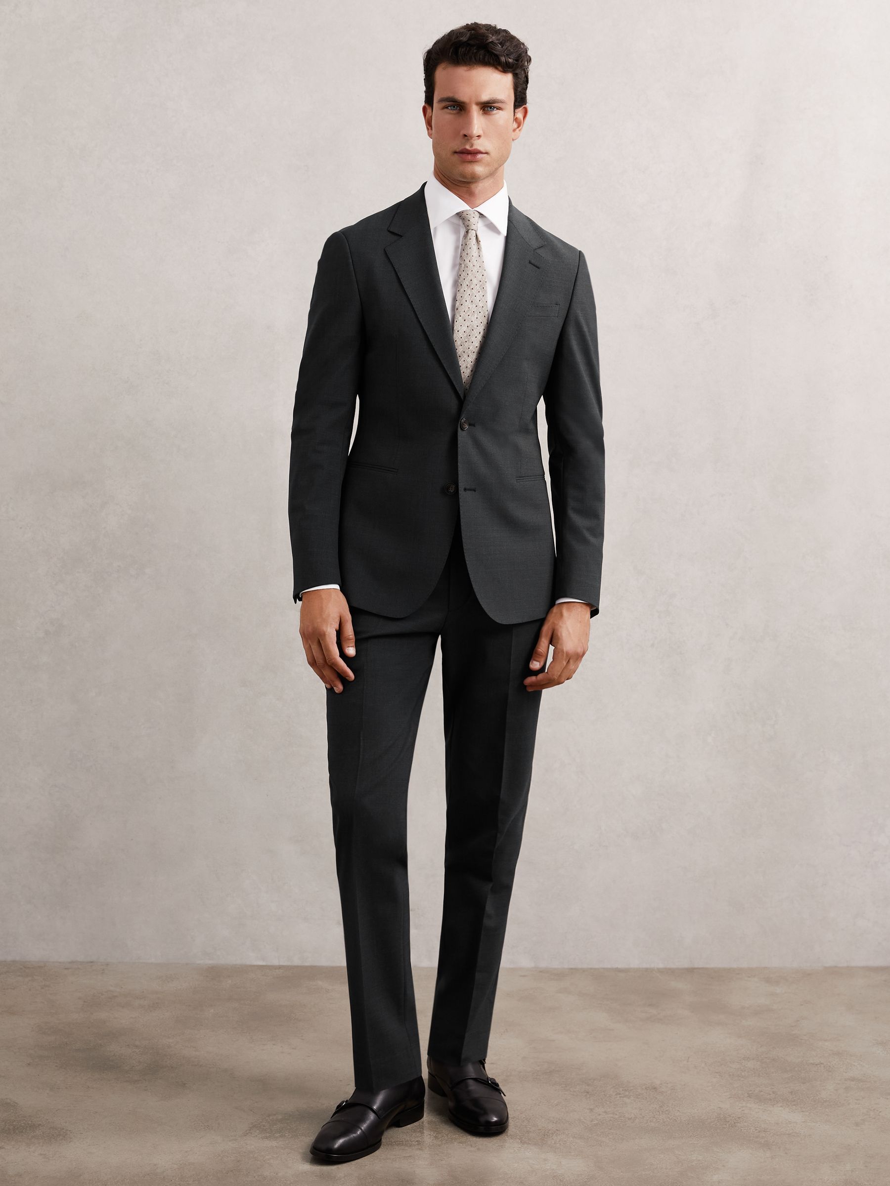Wool-Blend Single-Breasted Suit Blazer Slim-Fit in Grey
