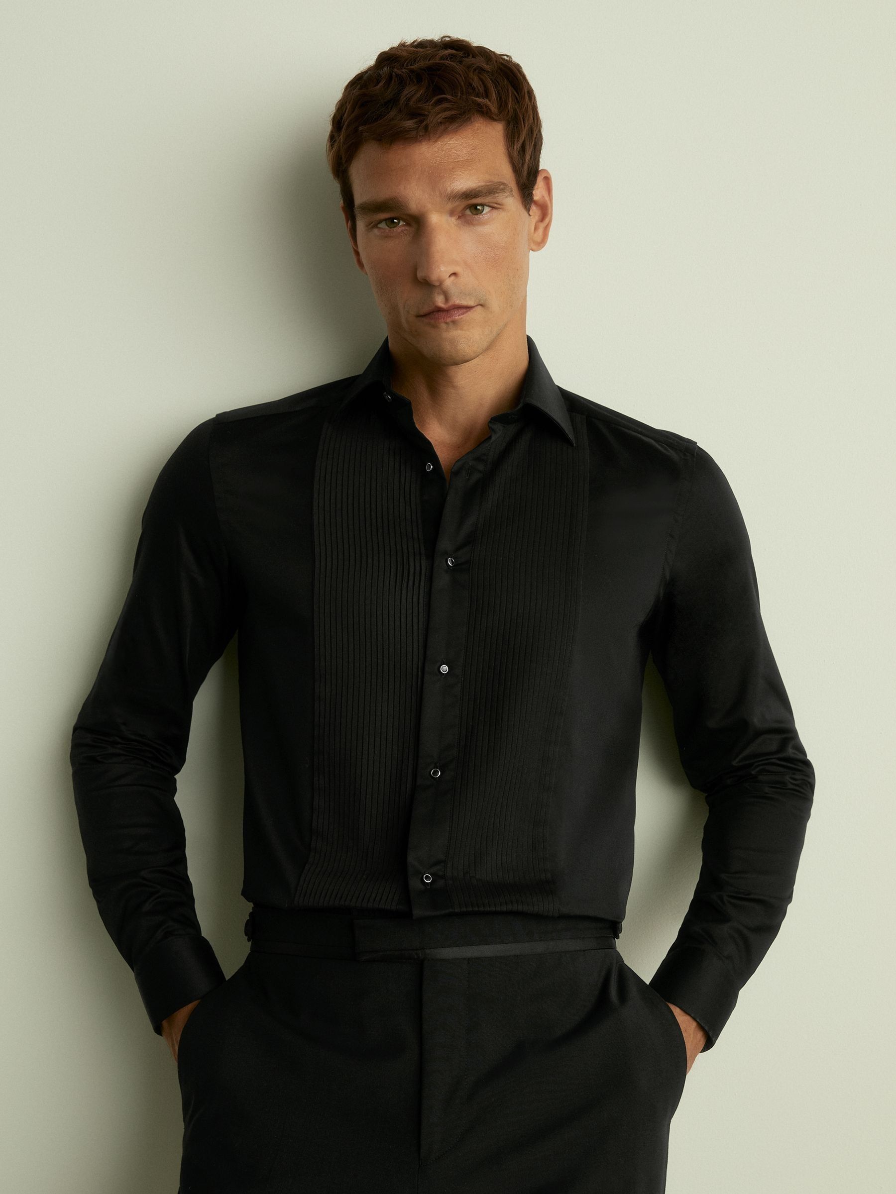 Regular Fit Cotton Marcella Tuxedo Shirt in Black