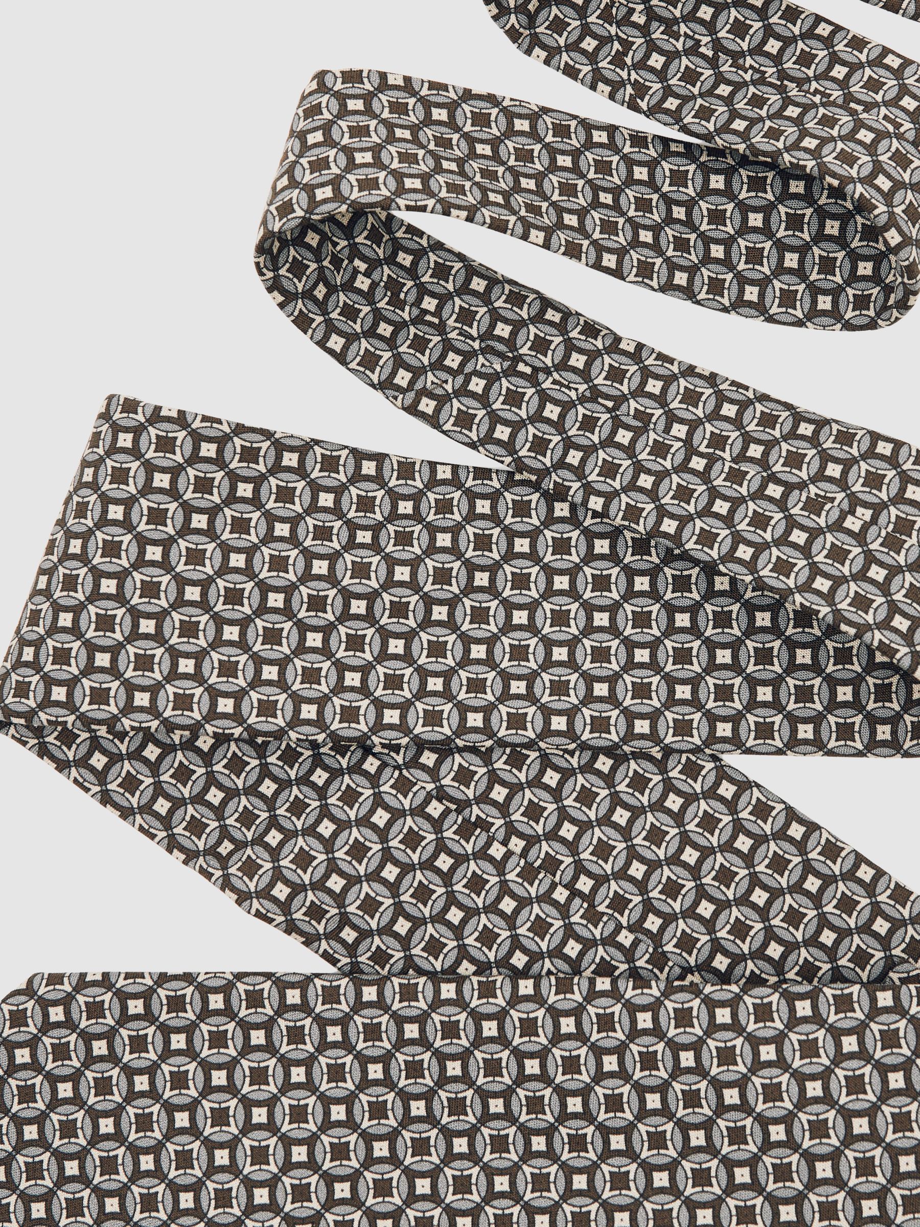 Silk Geometric-Print Tie in Chocolate Brown Multi