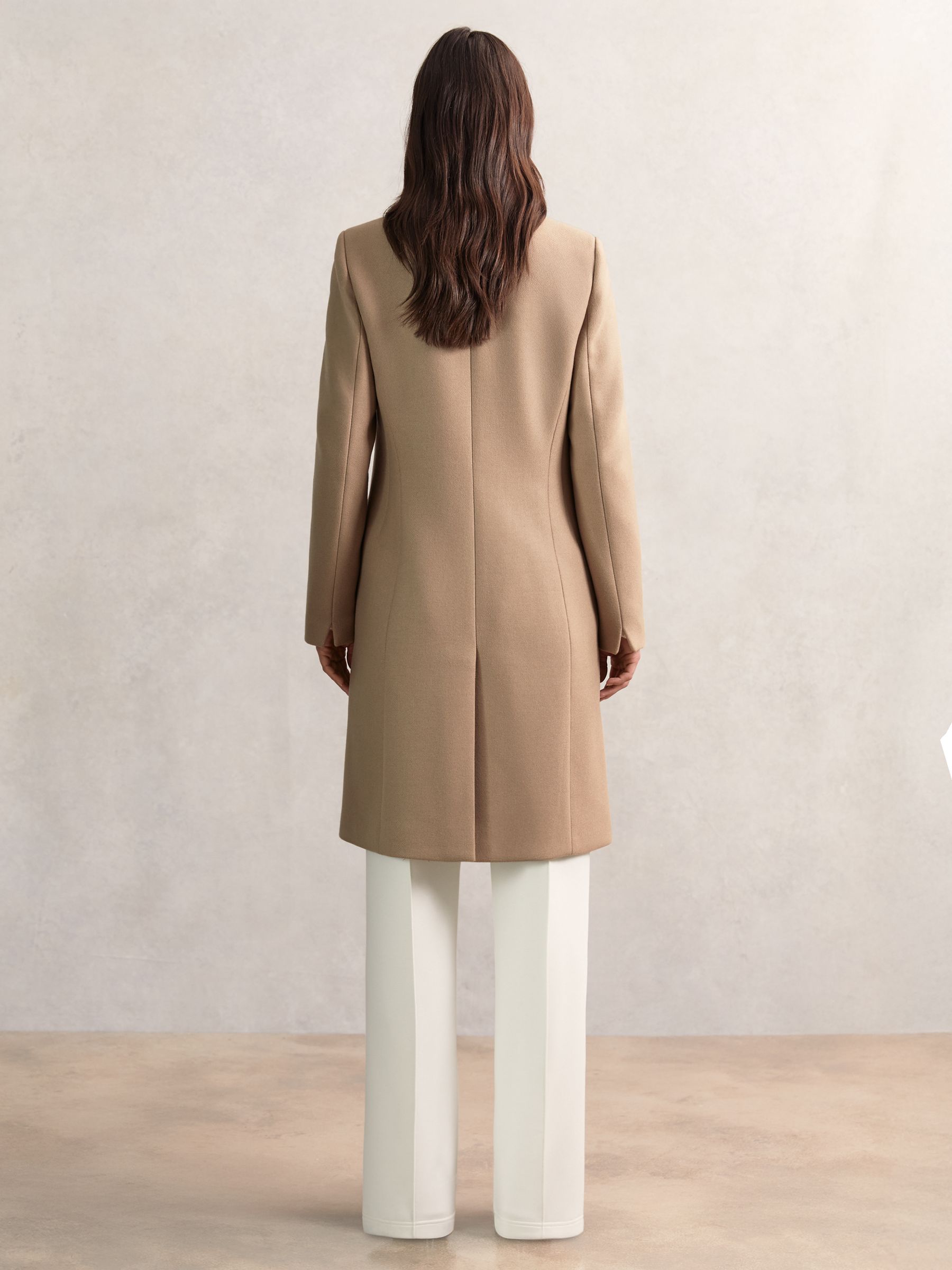 Petite Wool-Blend Wrapover Mid-Length Coat in Camel