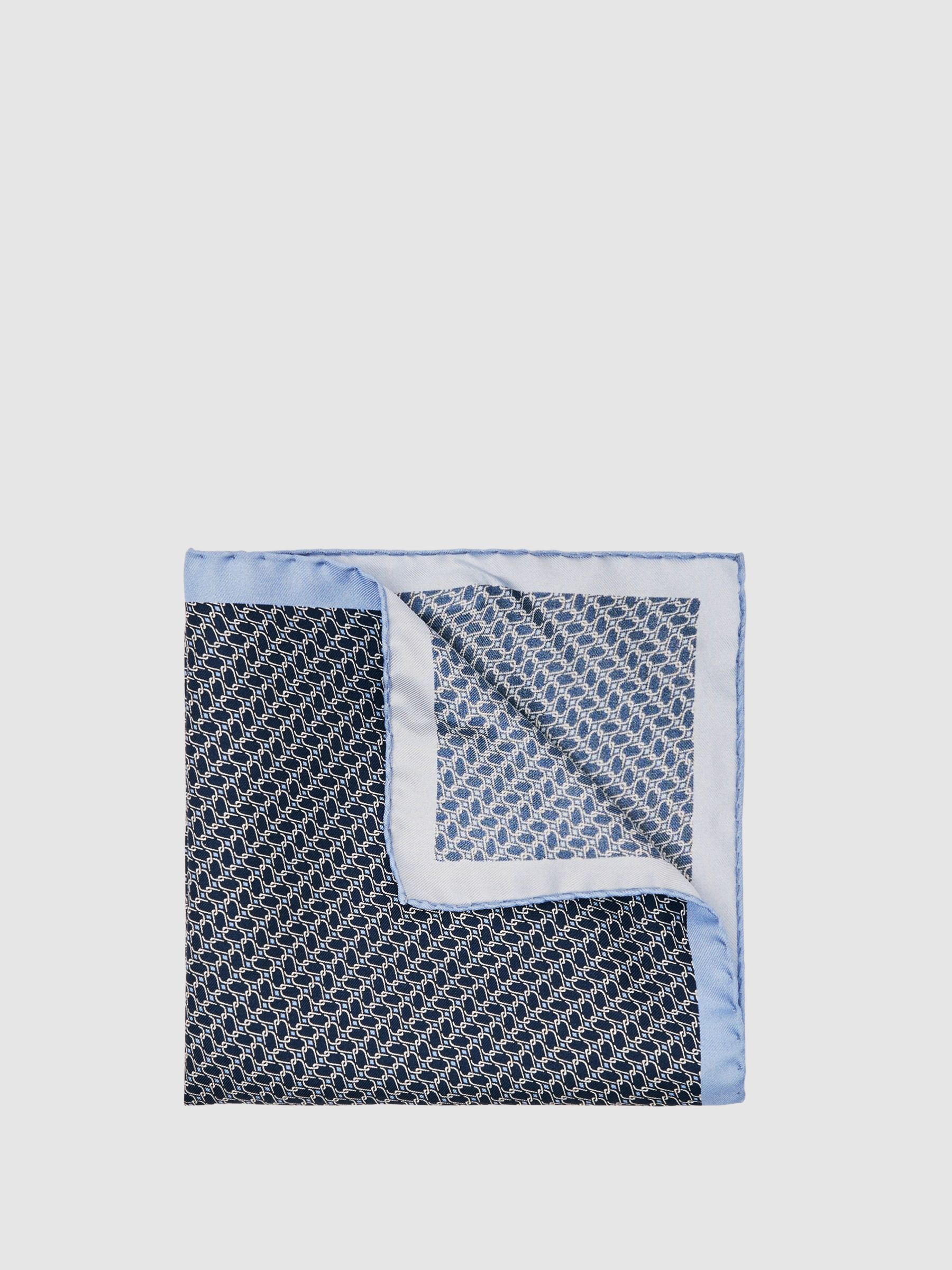 Geo Chain Detail Pocket Square in Navy