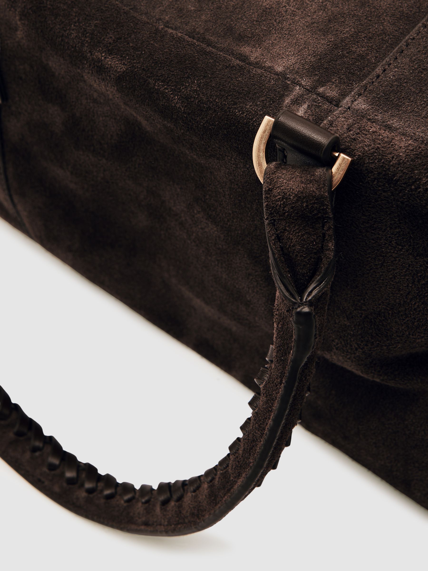 Suede Braided-Strap Bowling Bag in Chocolate