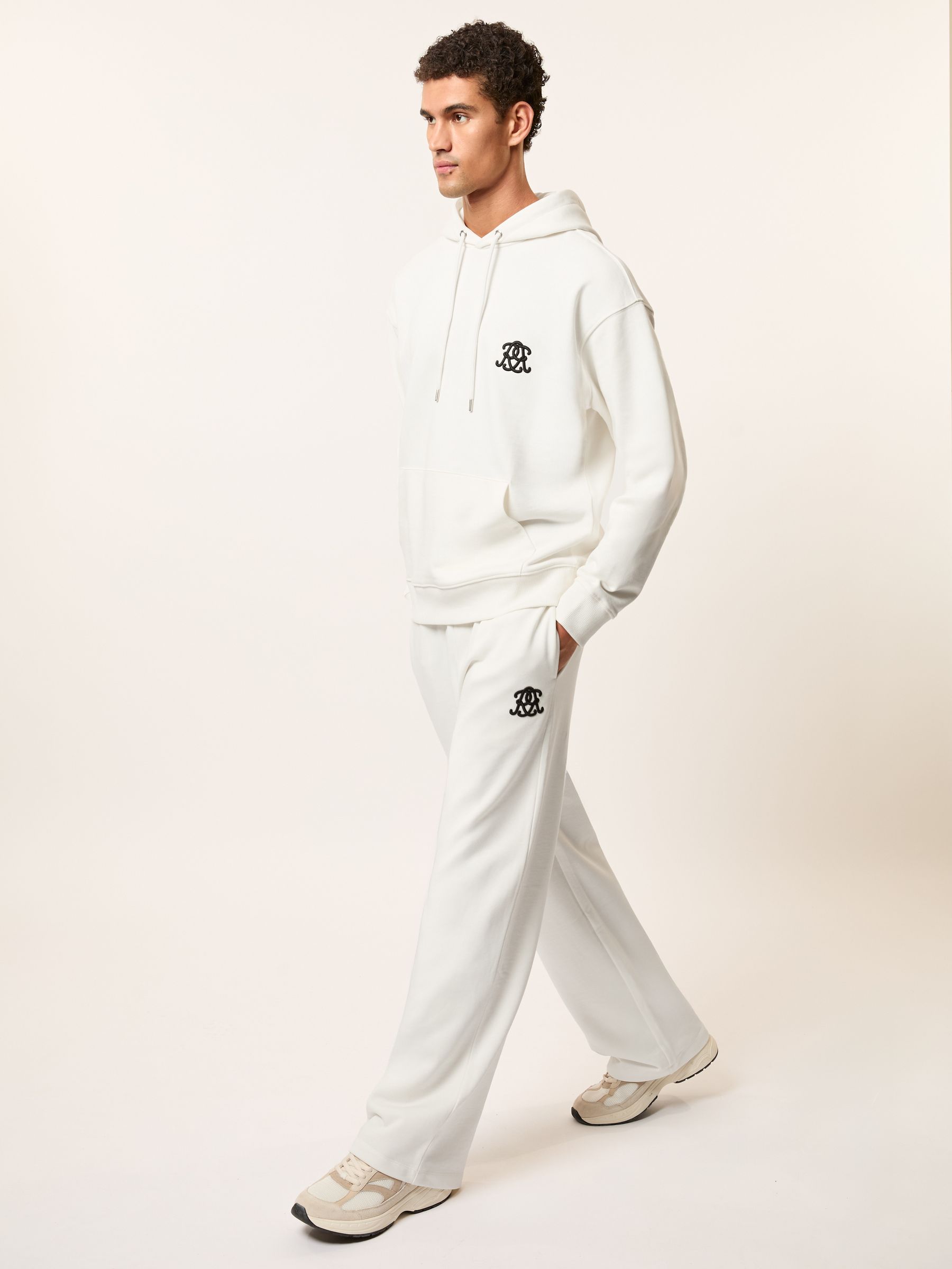 Monogram Cotton Wide-Leg Joggers in Off White