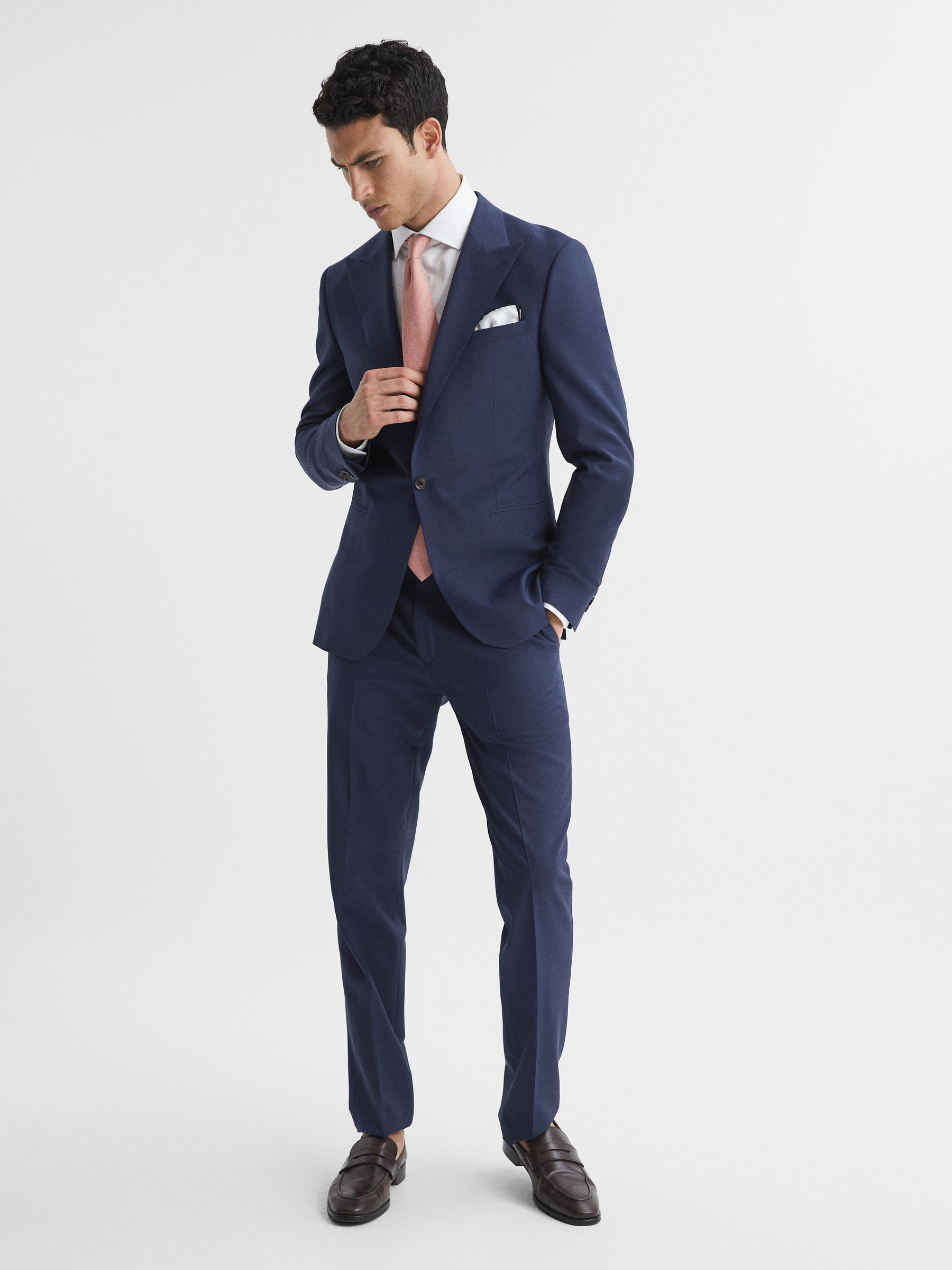 Slim Fit Single Breasted Wool Blend Blazer in Bright Blue