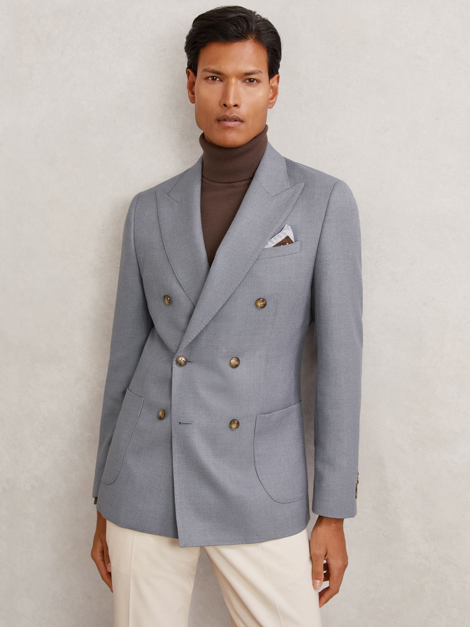 Slim-Fit Double-Breasted Blazer Wool-Blend in Airforce Blue