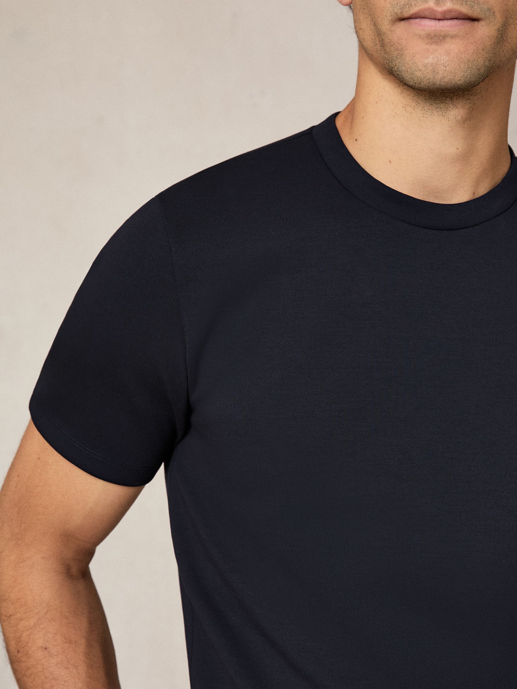 Premium Interlock Crew-Neck T-Shirt in Navy Blue