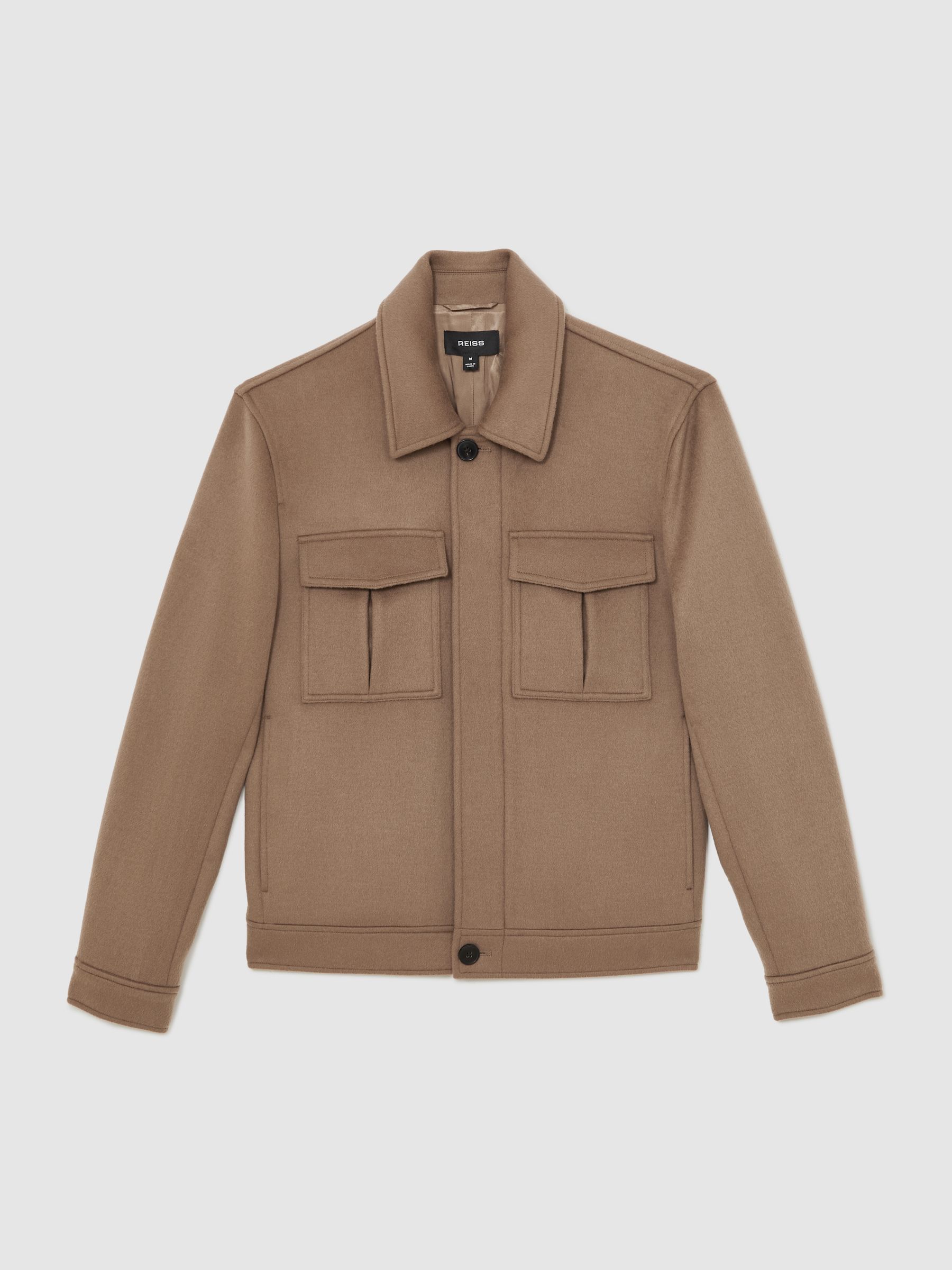 Wool Blend Twin Pocket Zipped Jacket in Dark Brown