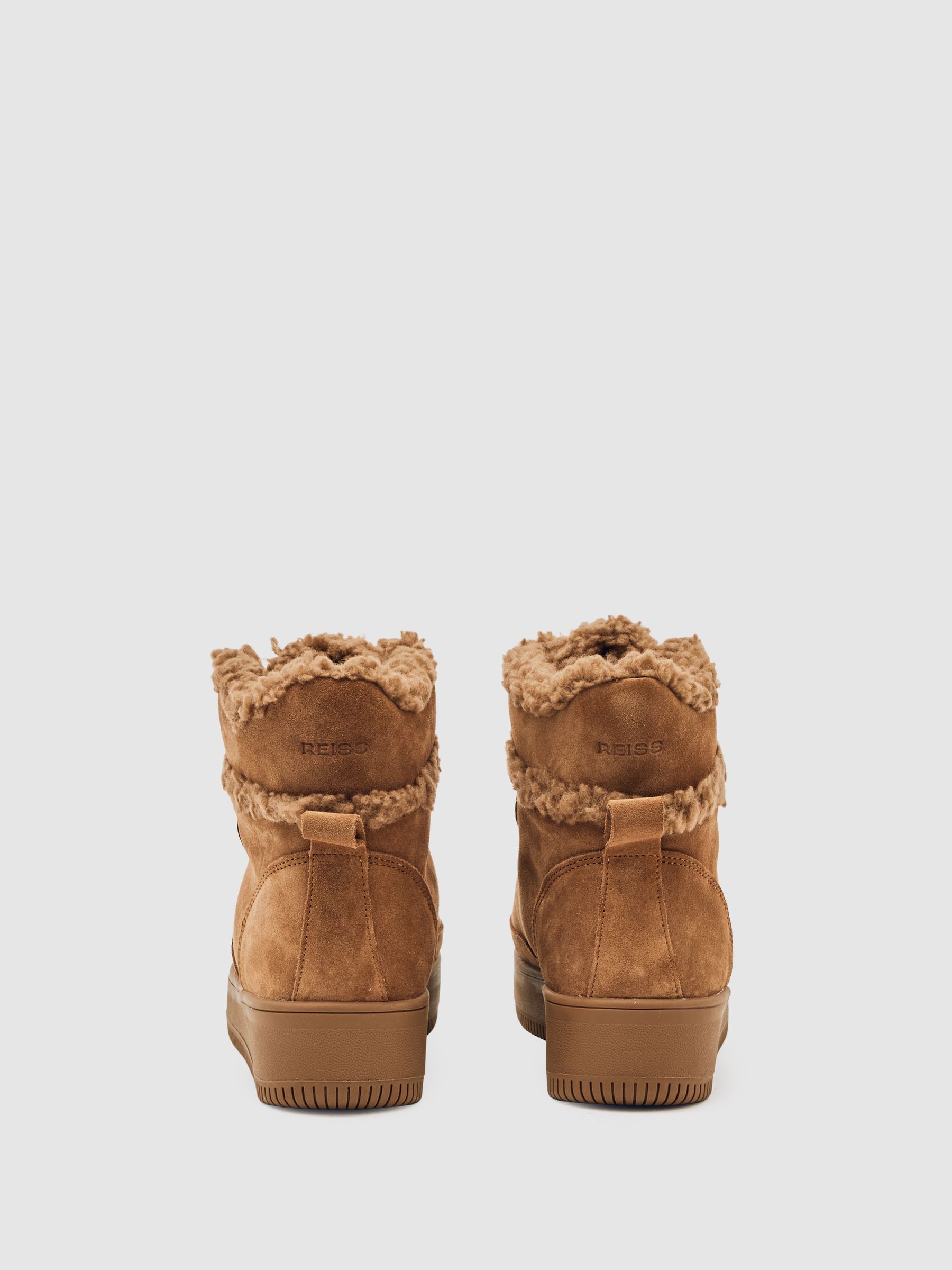 Suede Faux-Shearling Trainer Boots in Tan