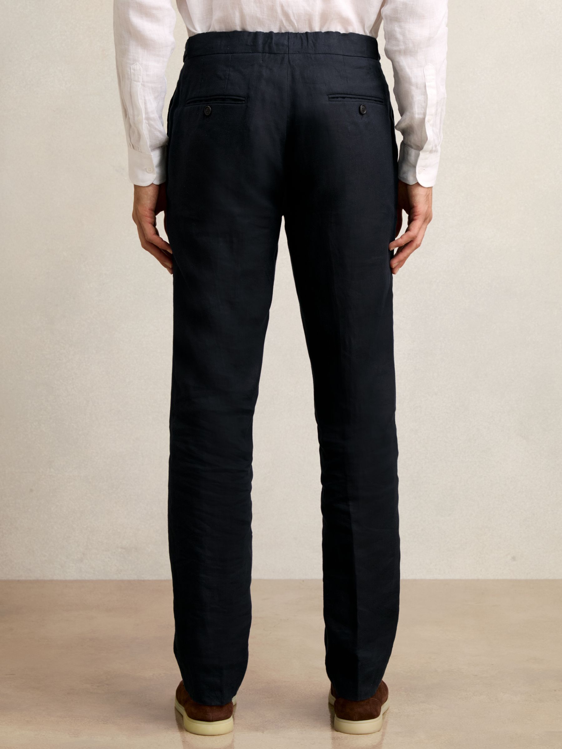 Slim Fit Linen Trousers in Navy