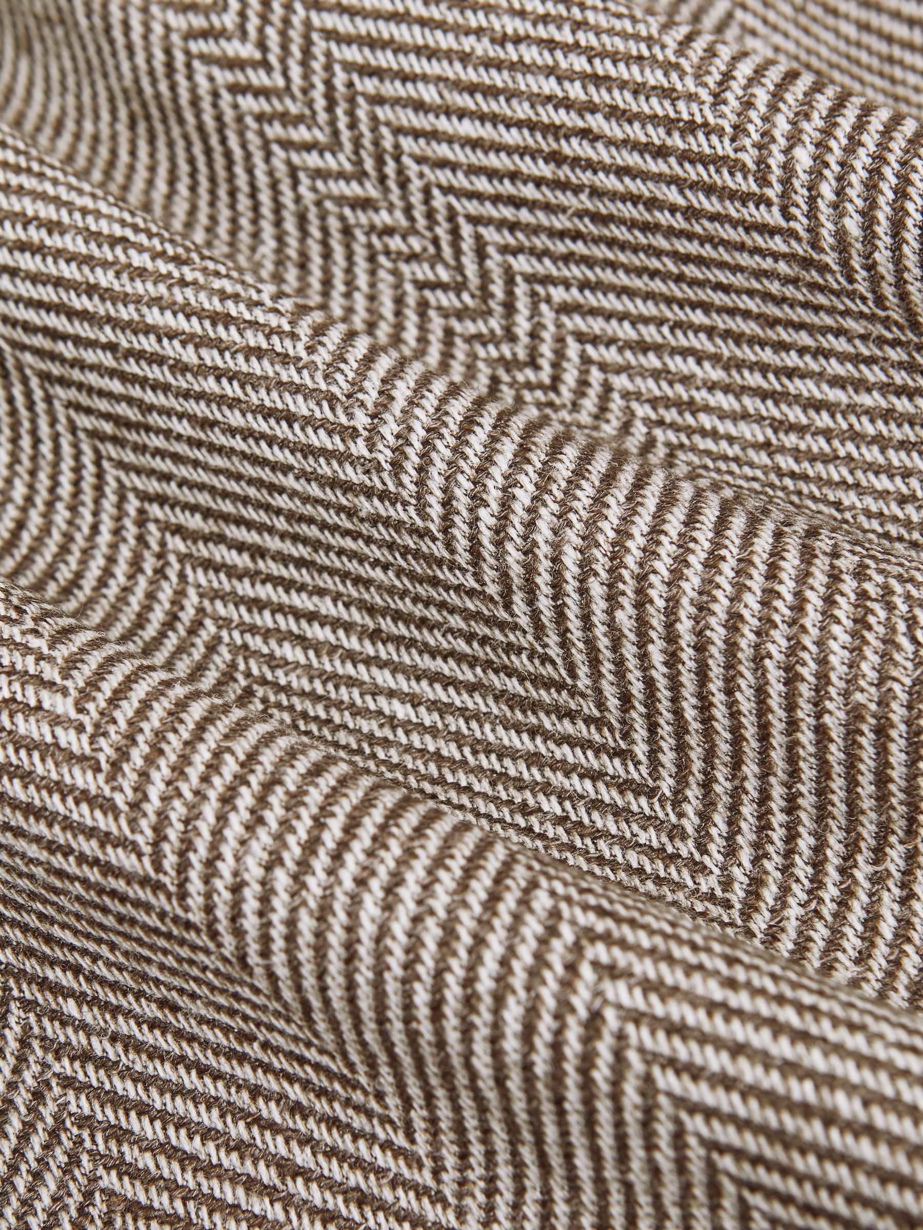 Double-Breasted Herringbone Blazer Slim-Fit Wool-Blend in Brown