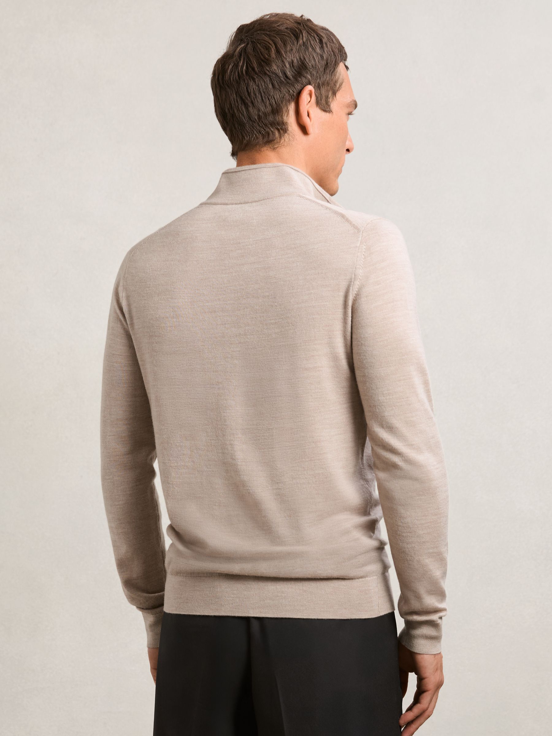 Merino Wool Half-Zip Funnel Neck Jumper in Wheat Melange