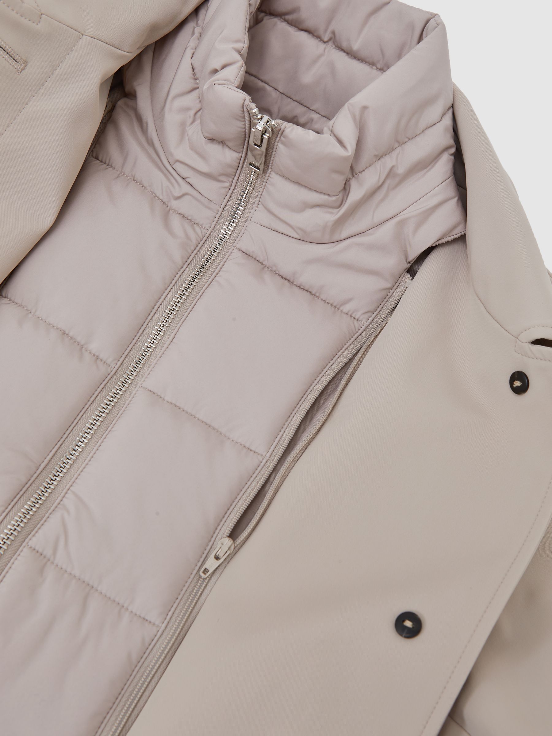 Removable-Gilet Hybrid Overcoat in Neutral