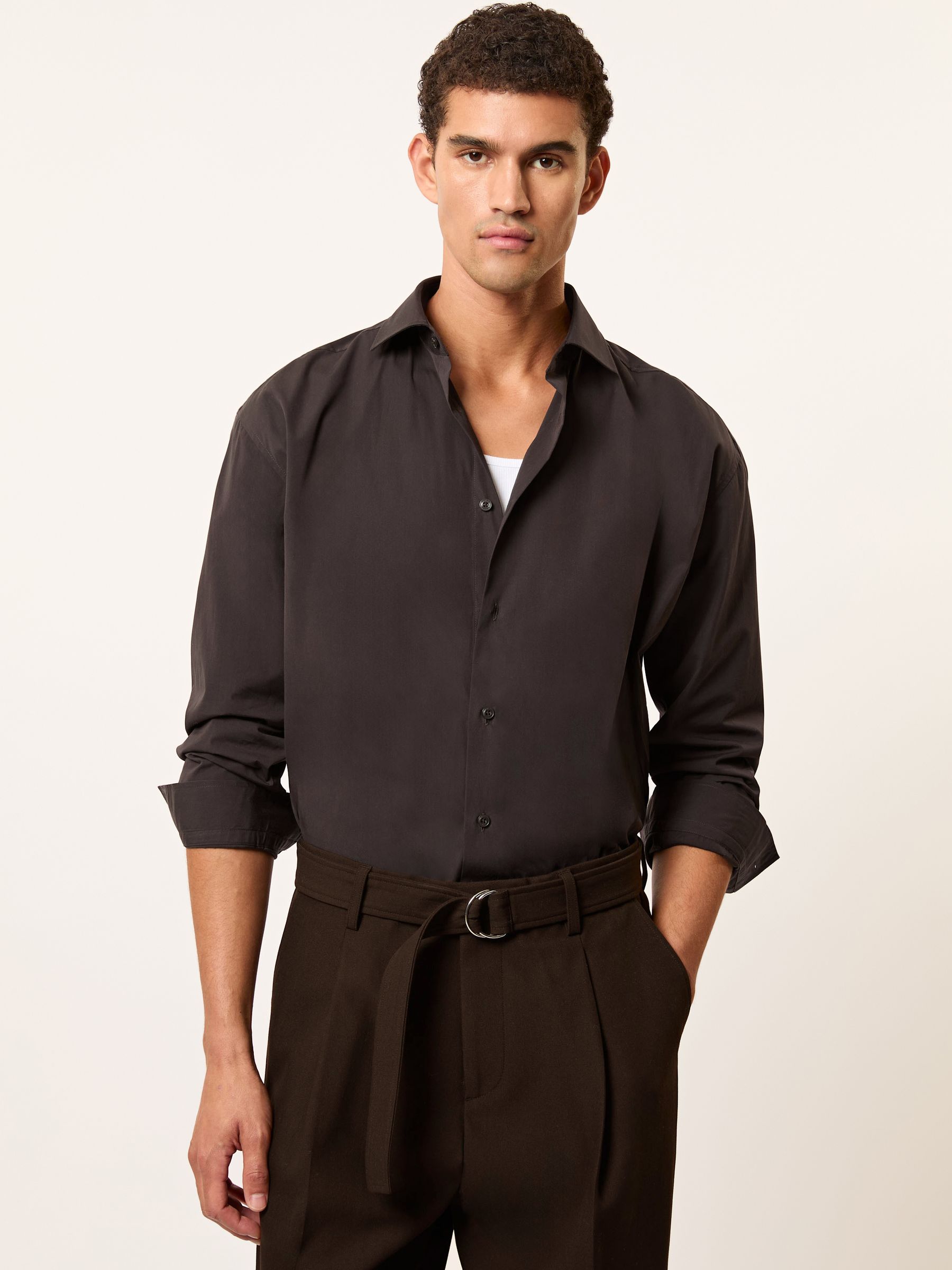 Monogram Relaxed-Fit Belted Trousers in Brown