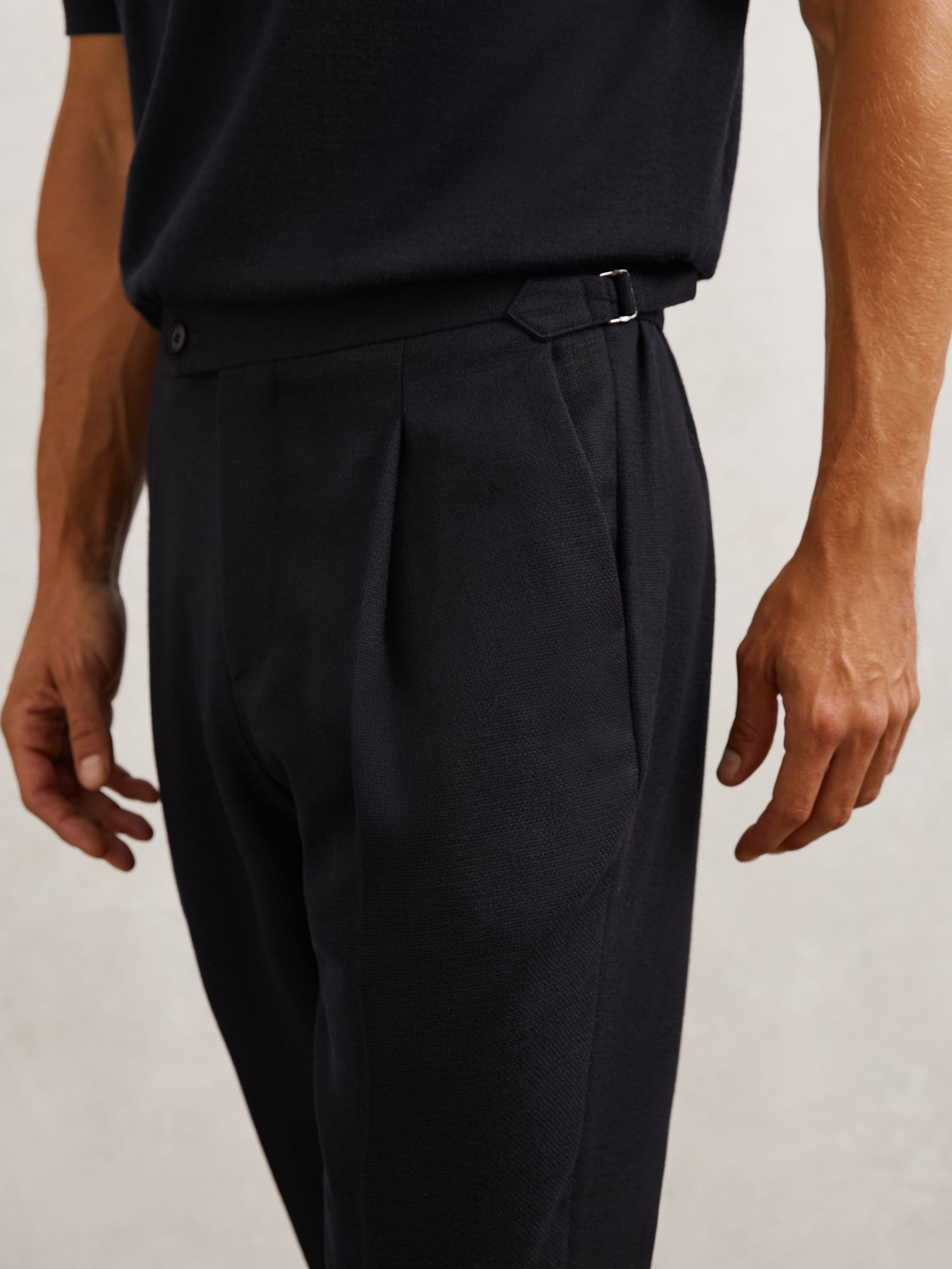 Wool-Blend Slim-Fit Cuffed Trousers in Navy