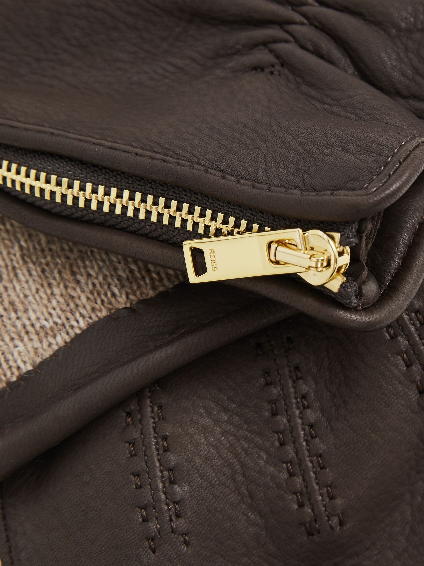 Leather Zip-Side Gloves in Dark Brown