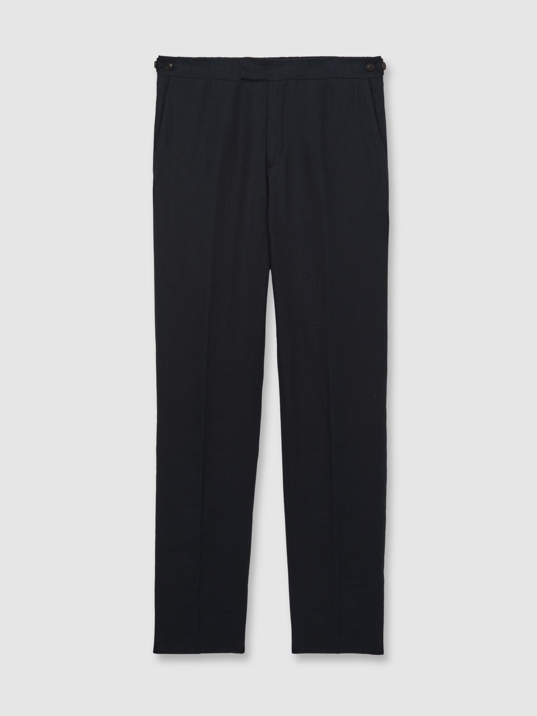 Slim Fit Linen Trousers in Navy