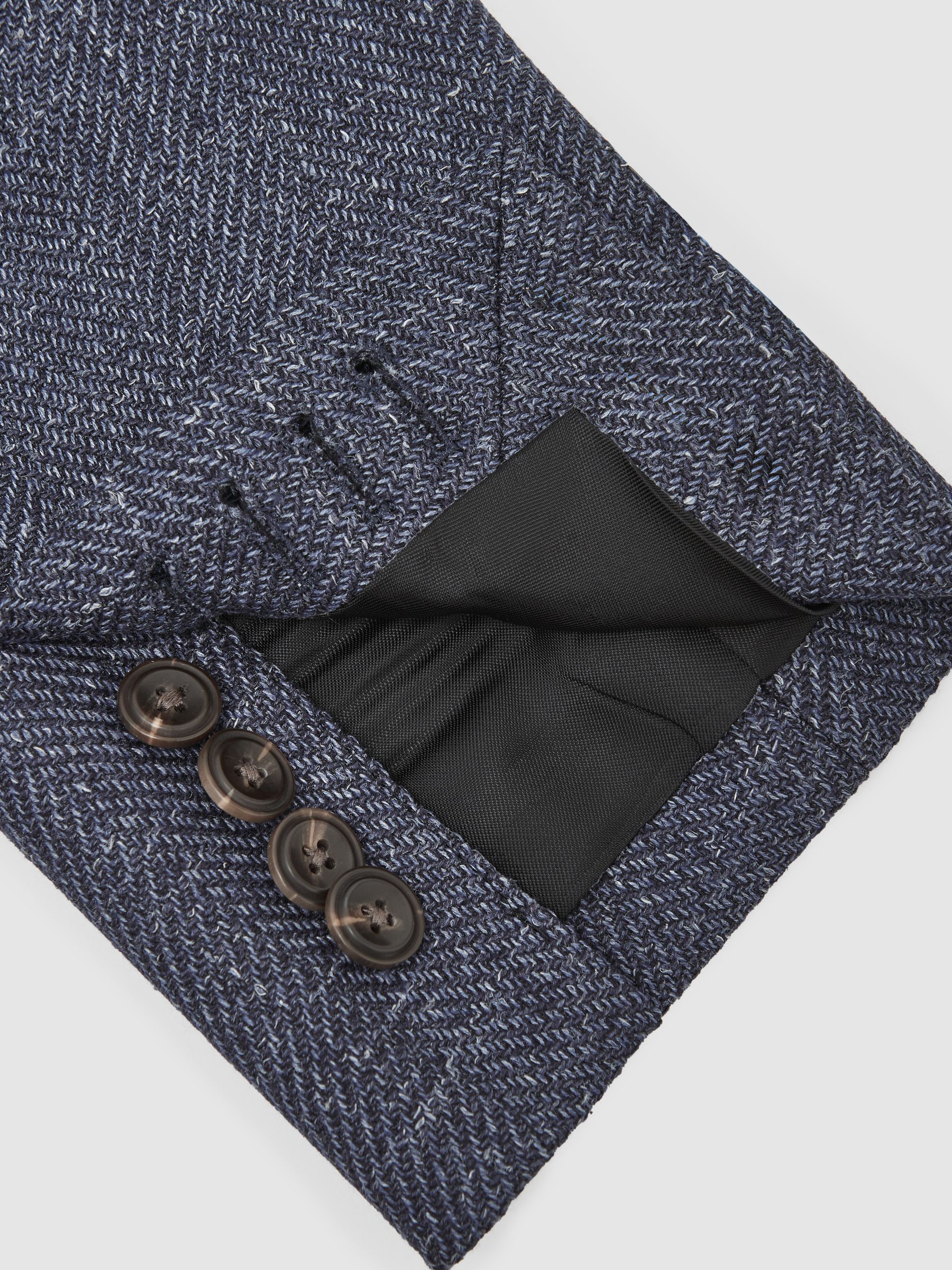 Double-Breasted Herringbone Blazer Slim-Fit Wool-Blend in Navy