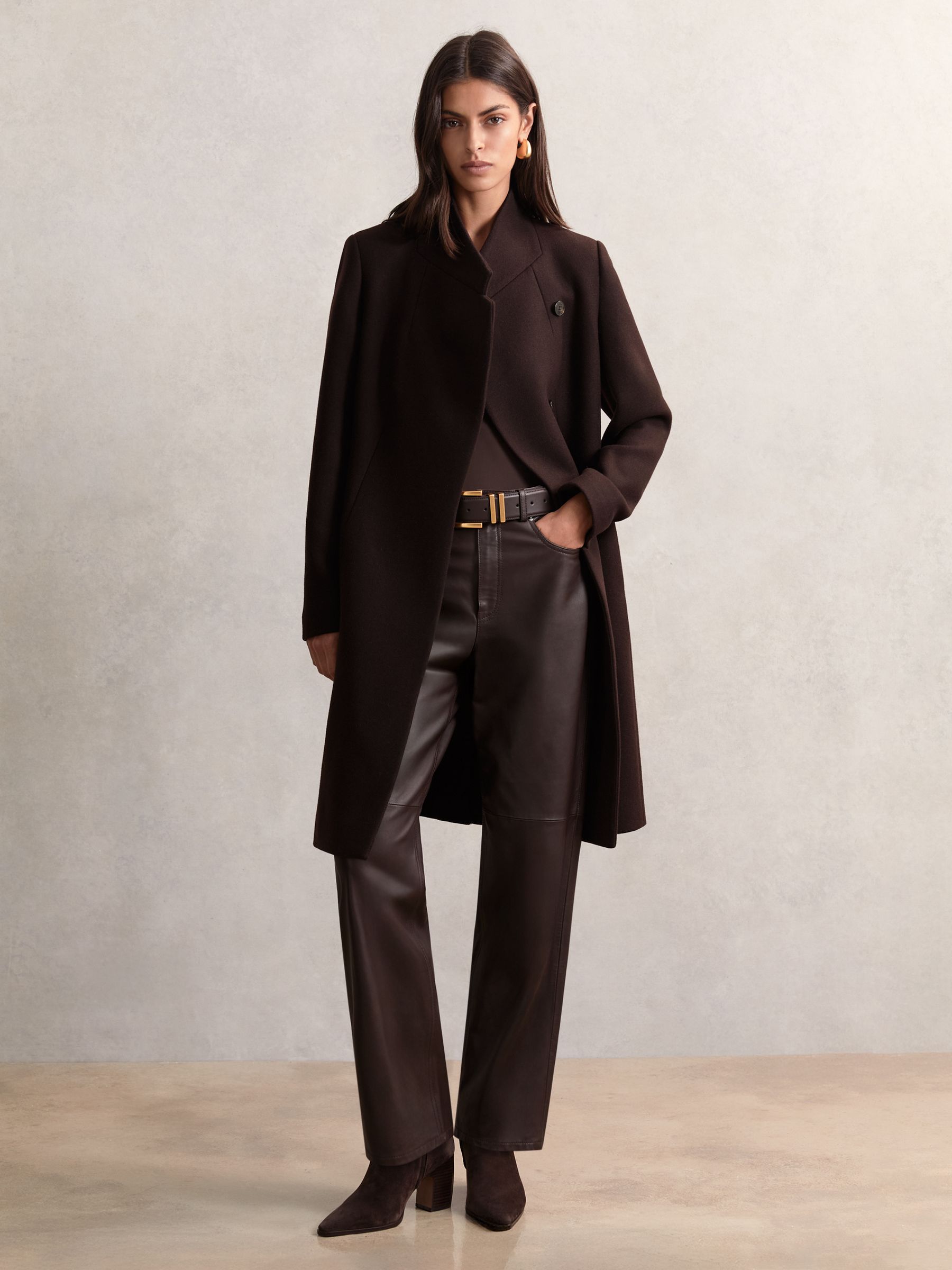 Petite Wool-Blend Wrapover Mid-Length Coat in Camel