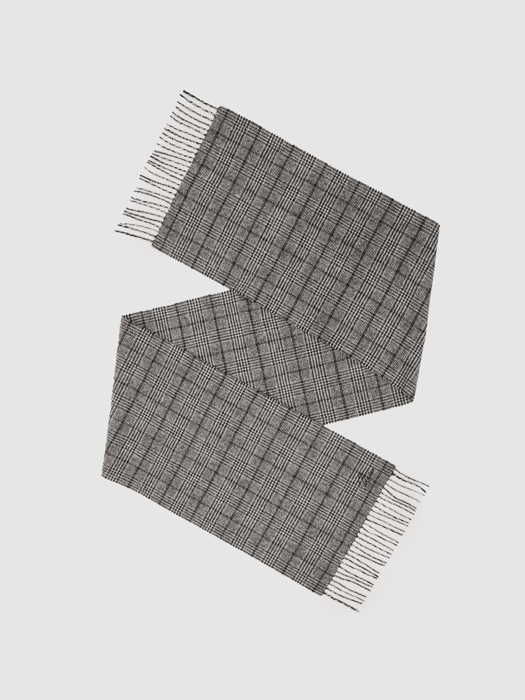 Wool-Cashmere Check Scarf in Charcoal Grey
