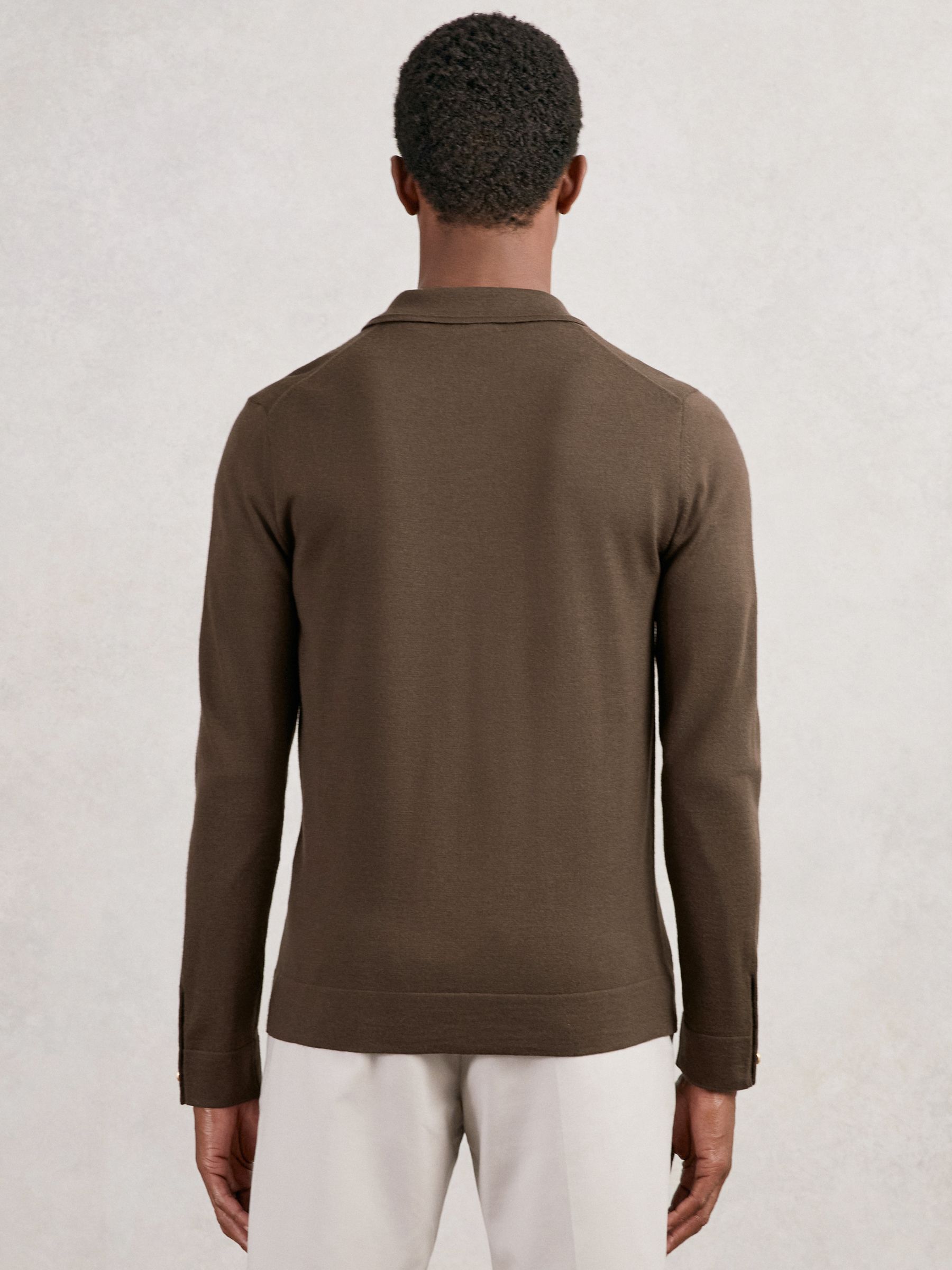 Merino Wool Button-Through Cardigan in Chocolate Brown