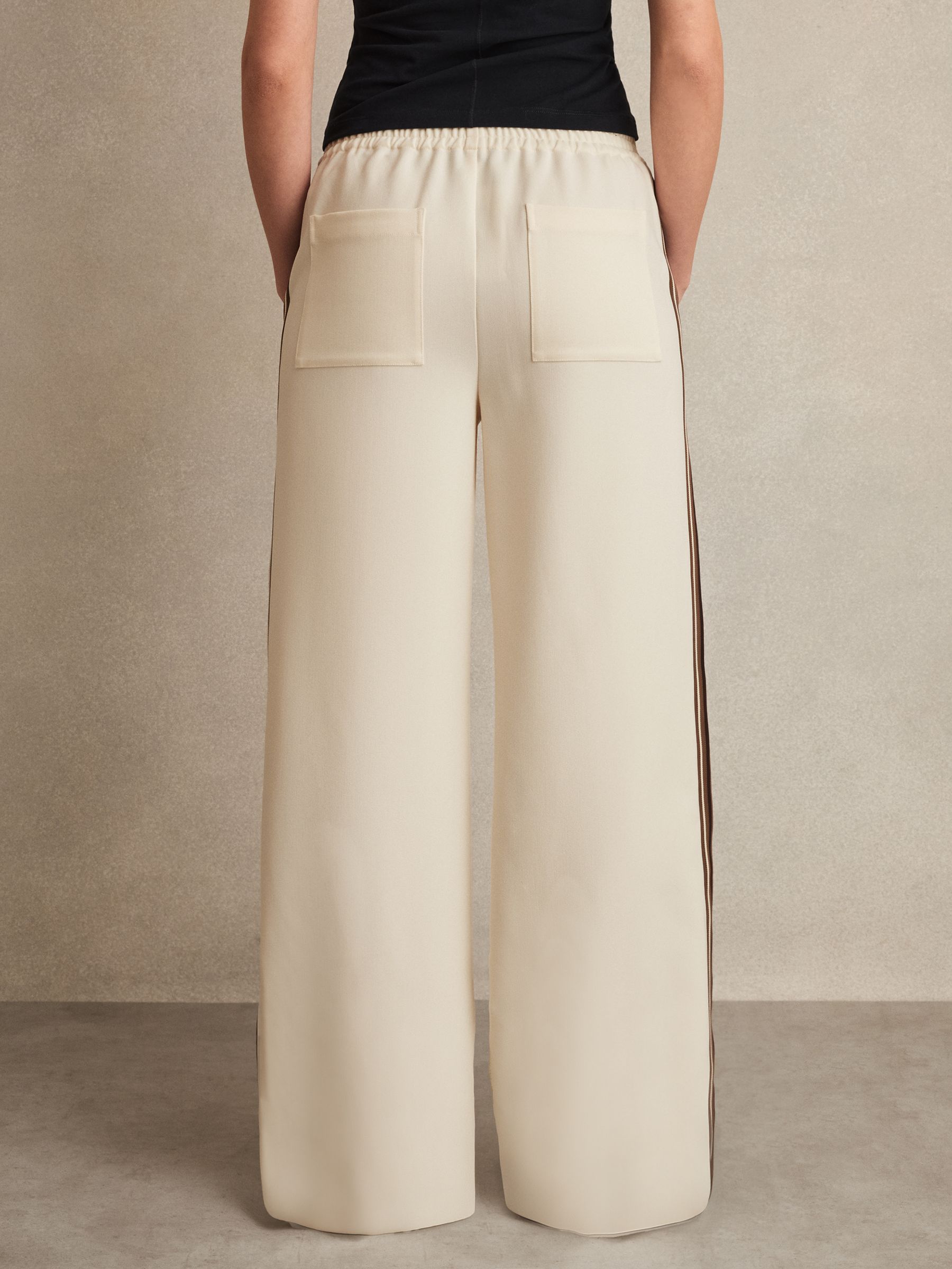 Side-Stripe Wide-Leg Trousers in Cream