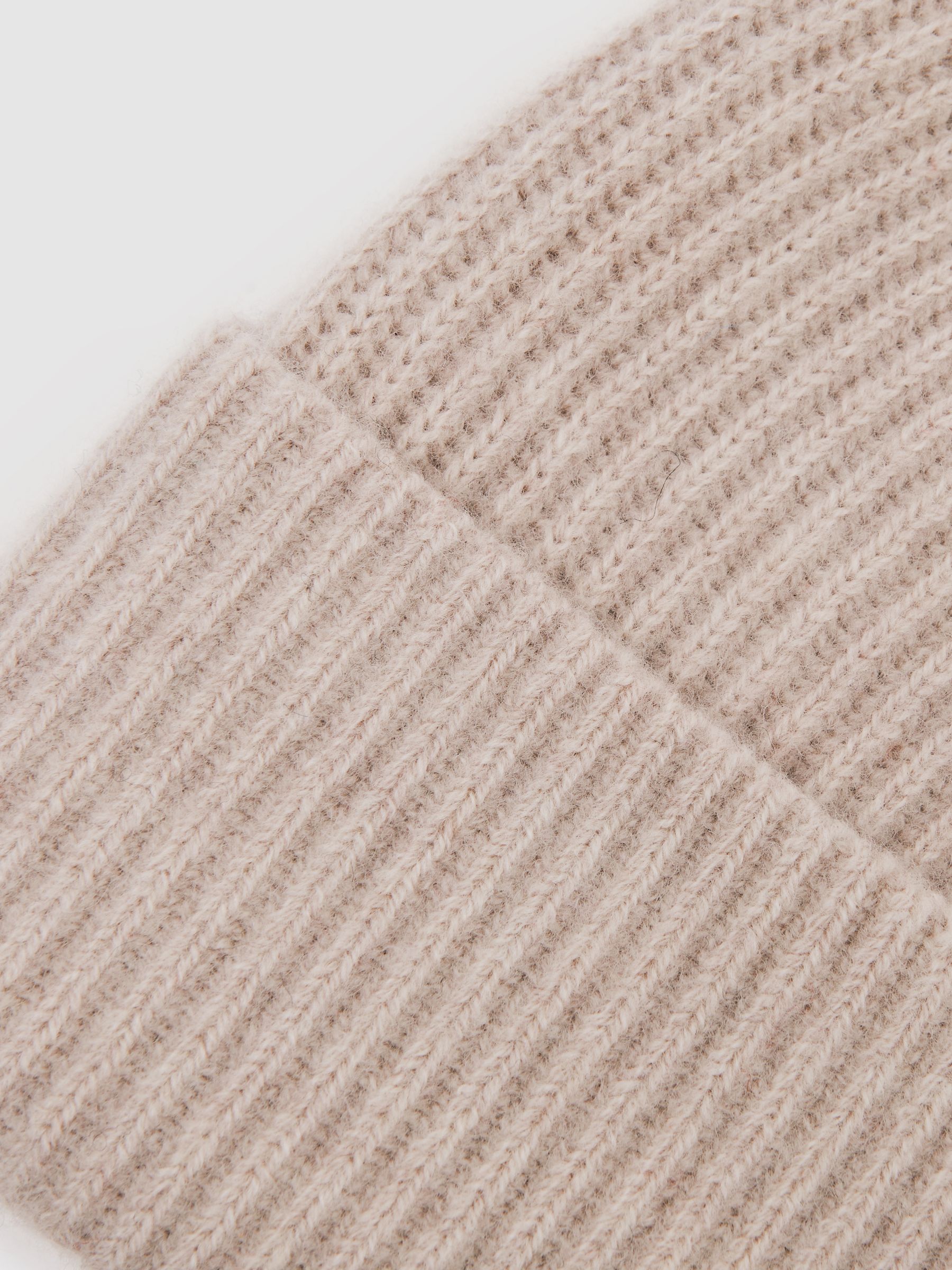 Merino Wool Rib-Knit Beanie in Light Oatmeal Melange