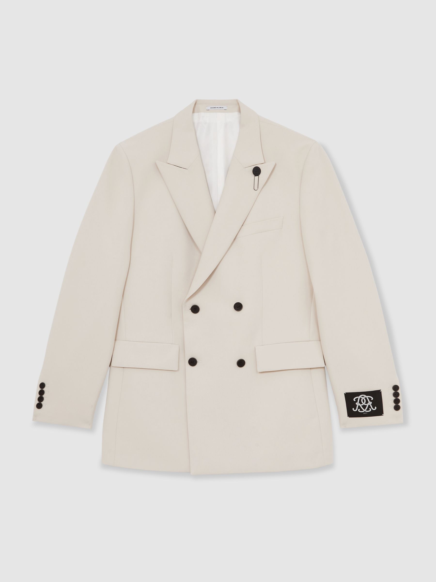 Monogram Relaxed Double-Breasted Blazer in Stone