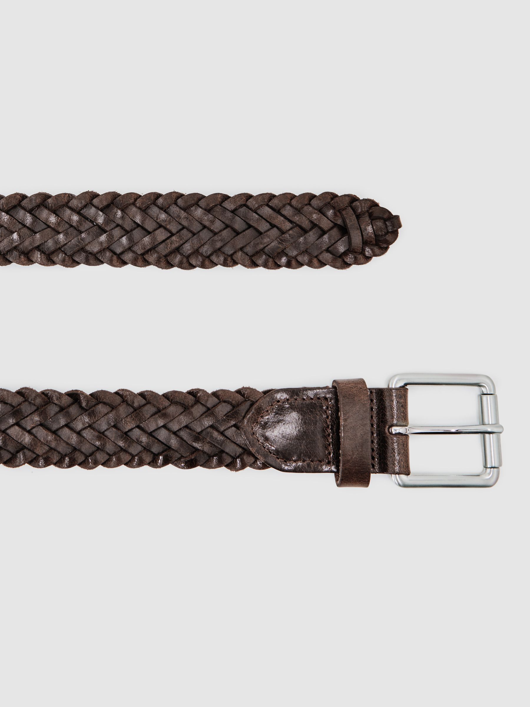 Leather Woven Belt in Chocolate
