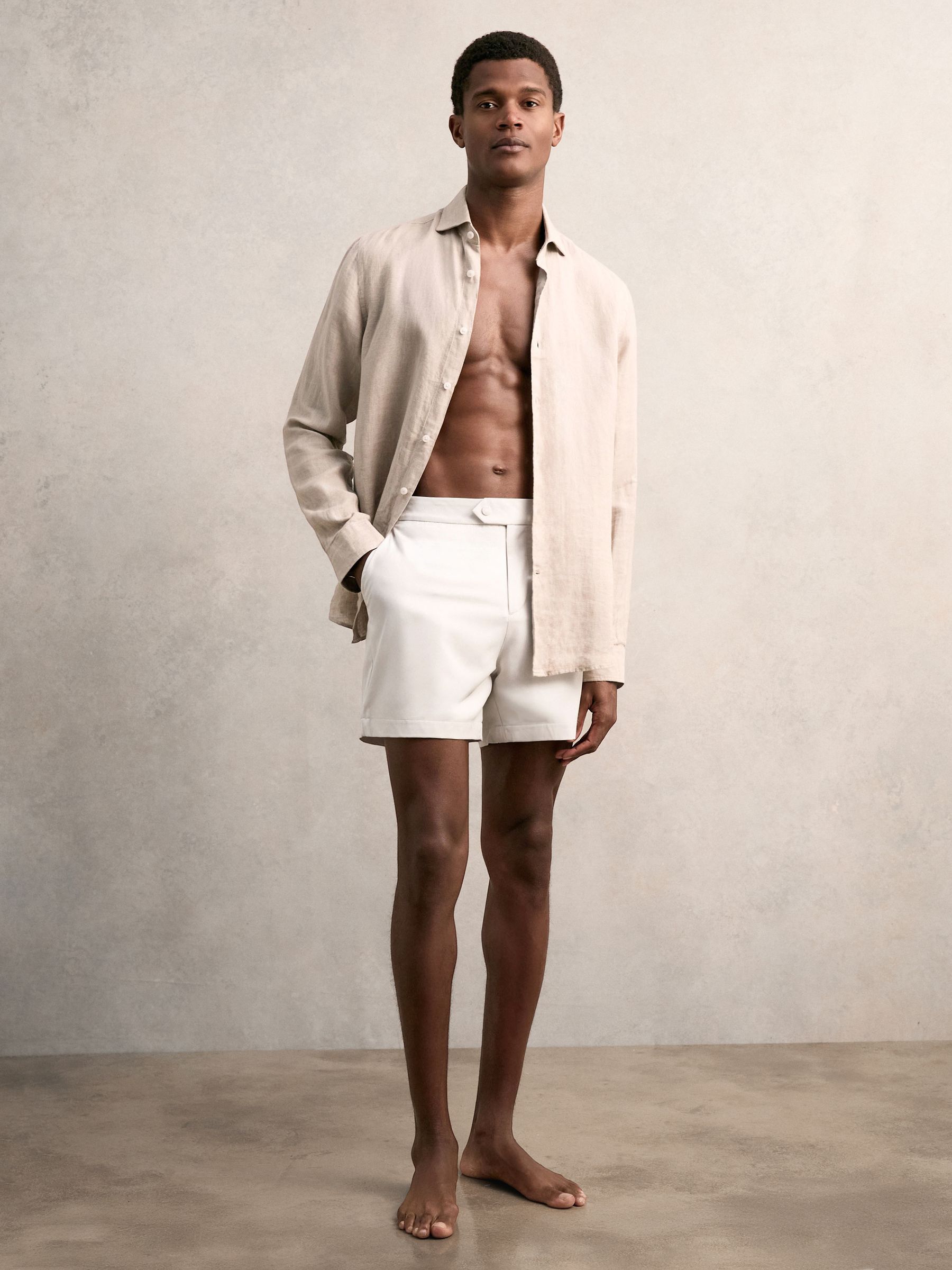 Side-Adjuster Swim Shorts in Off White