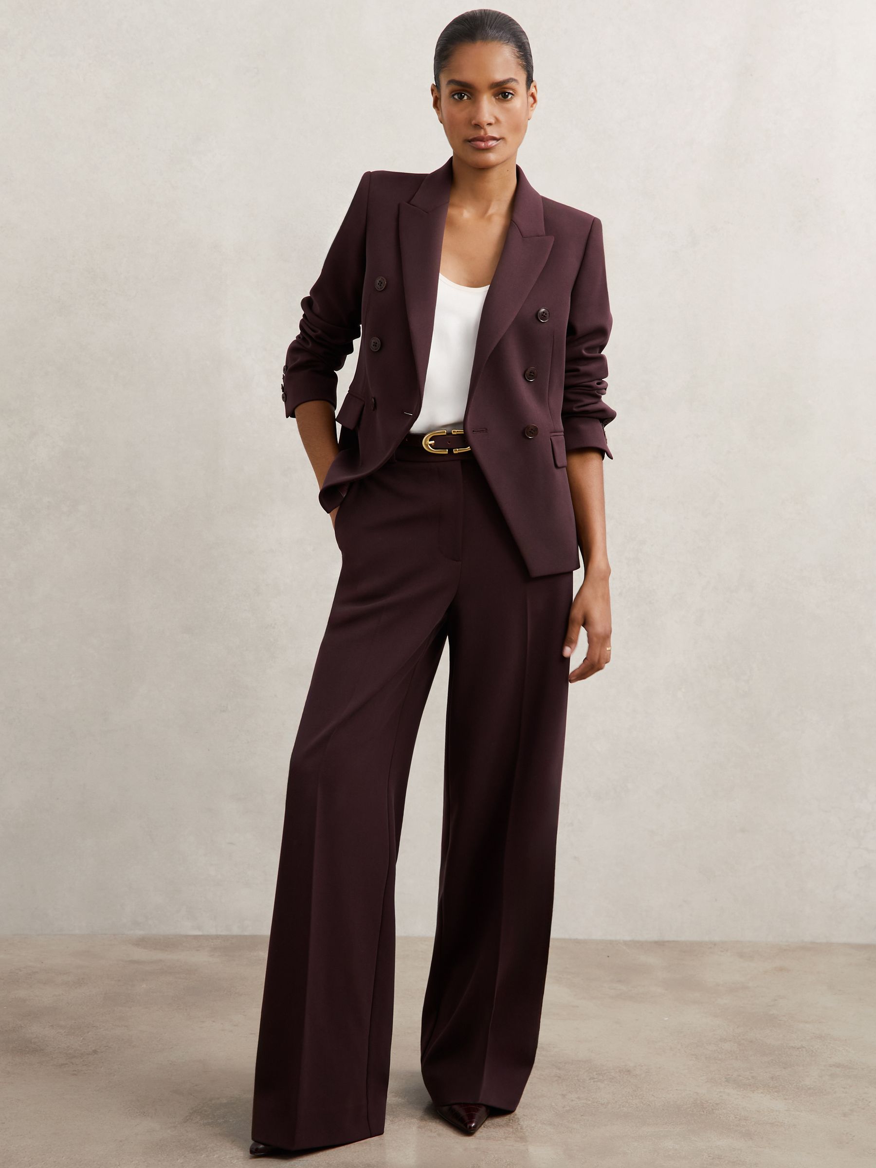 Petite Wide-Leg Suit Trousers in Berry
