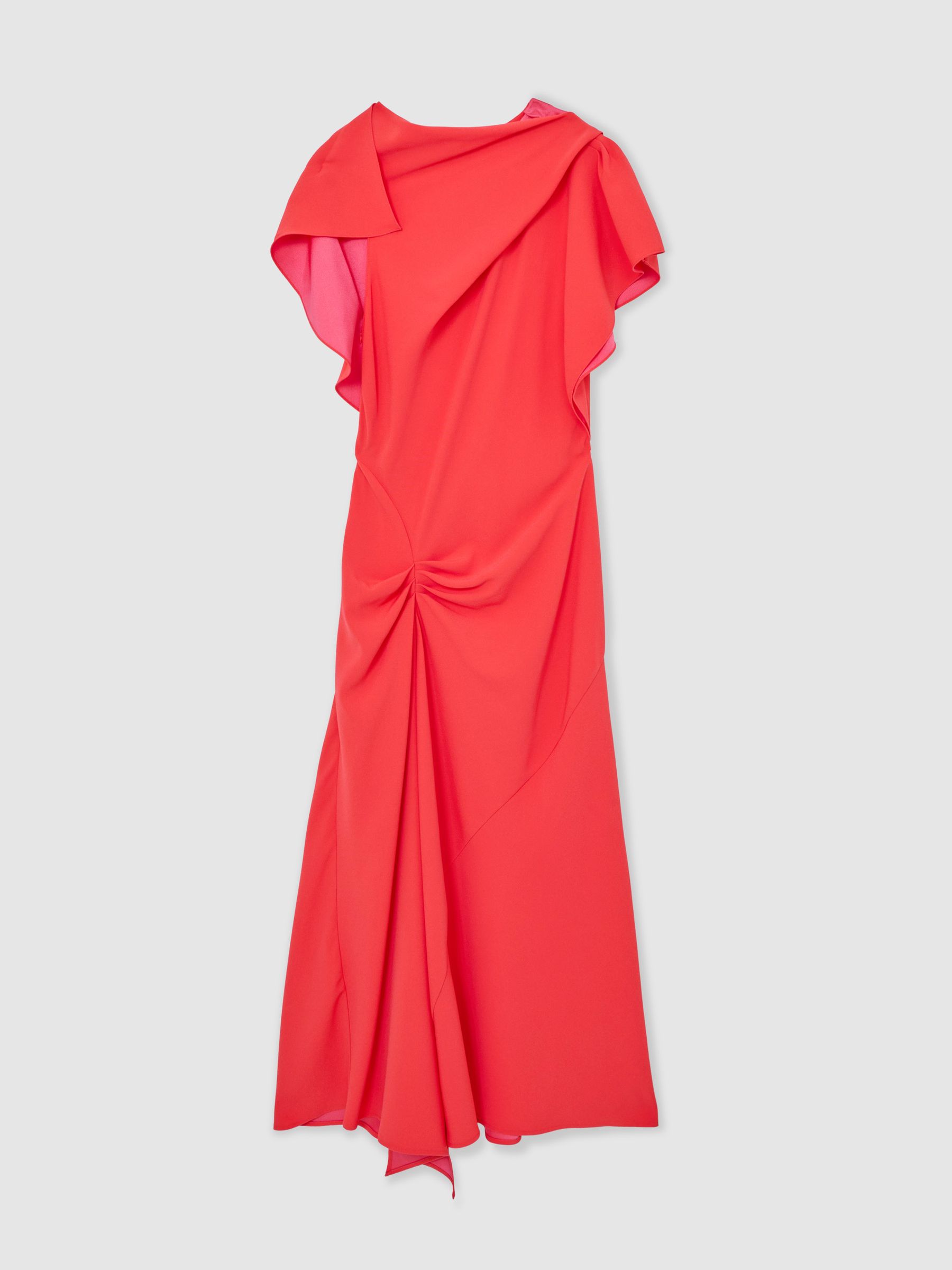 Asymmetric Draped Midi Dress in Orange