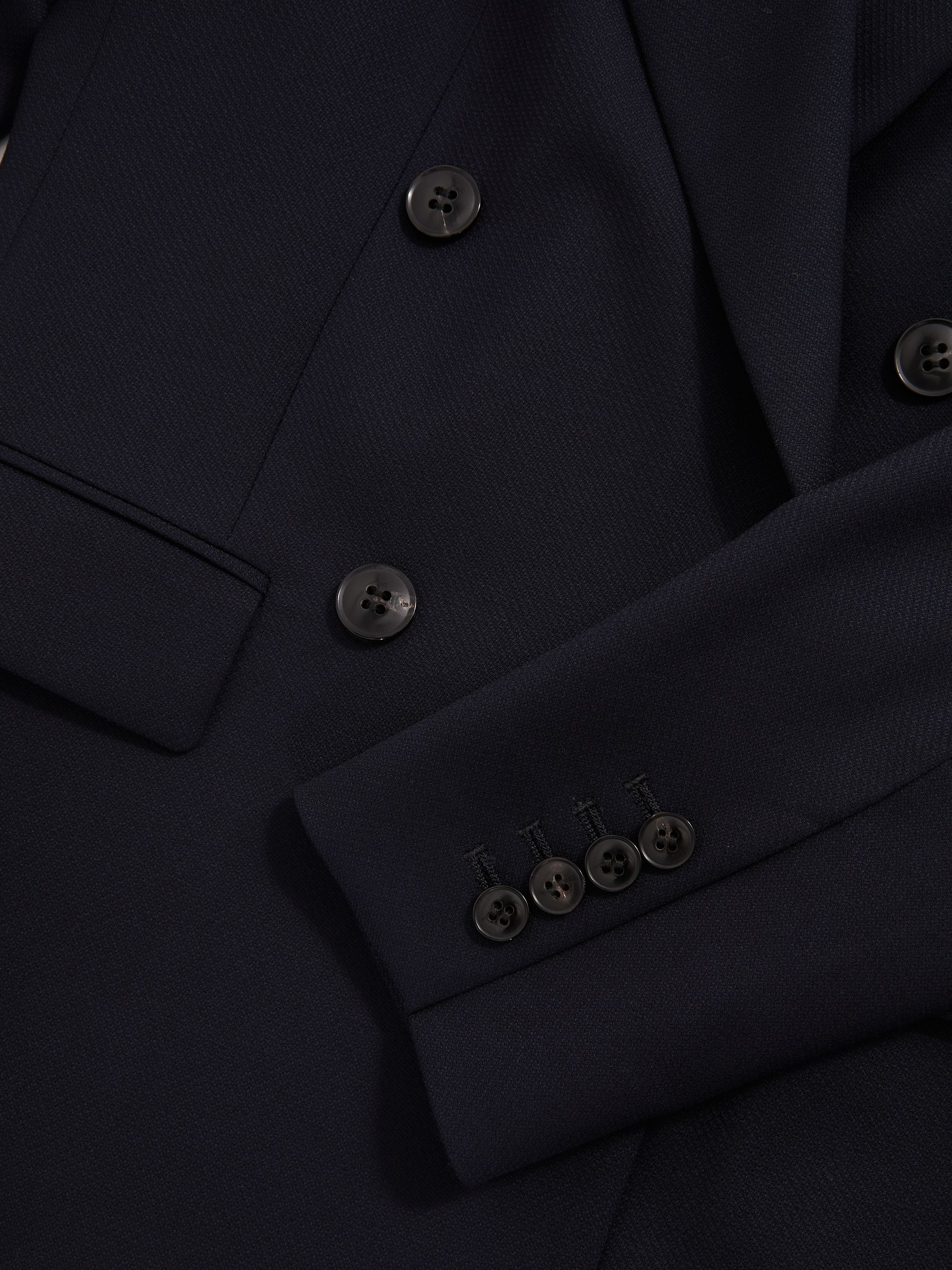 Wool Blend Double Breasted Suit Blazer in Navy