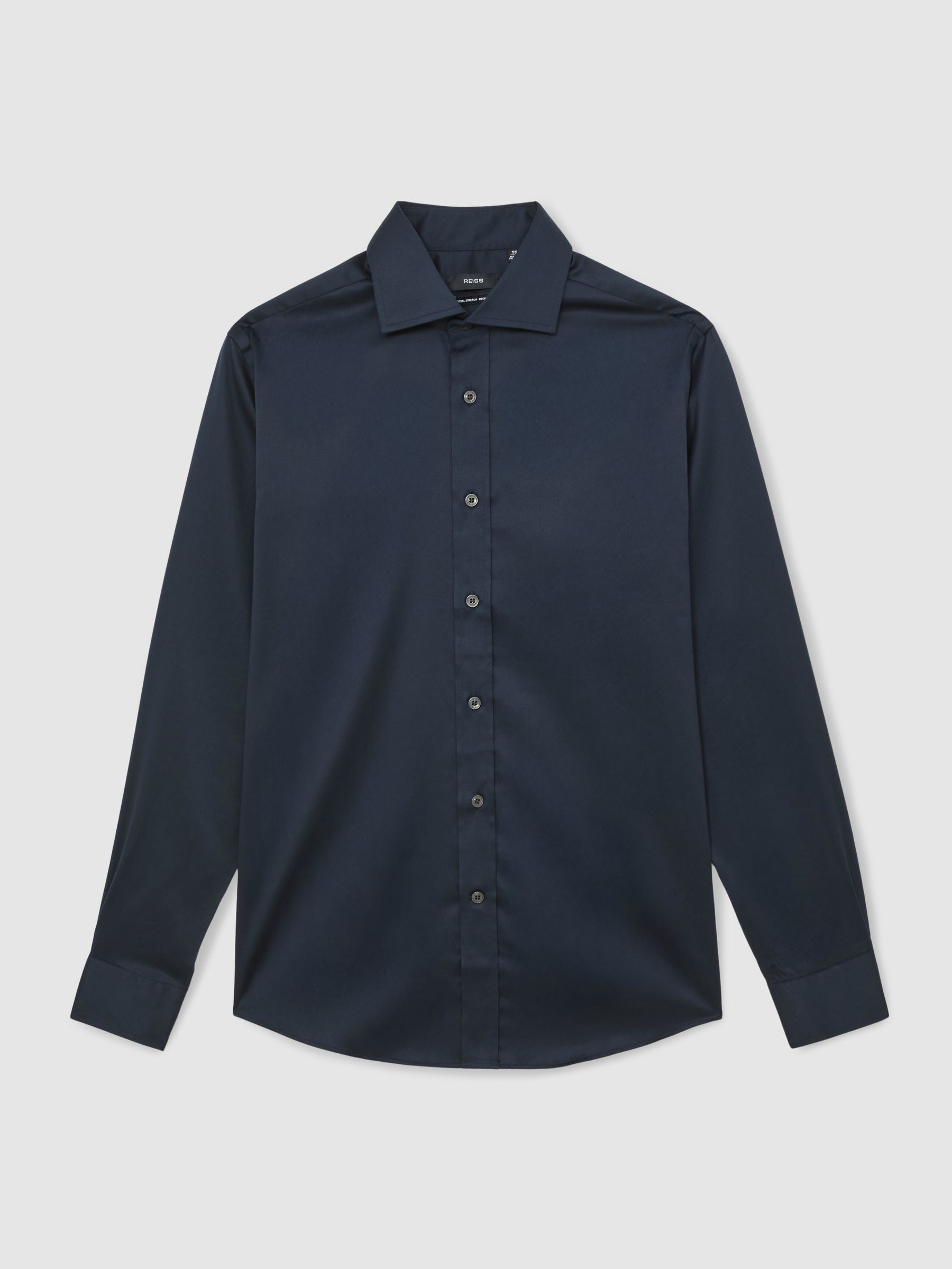 Slim Fit Stretch Double-Cuff Shirt Cotton-Blend in Navy
