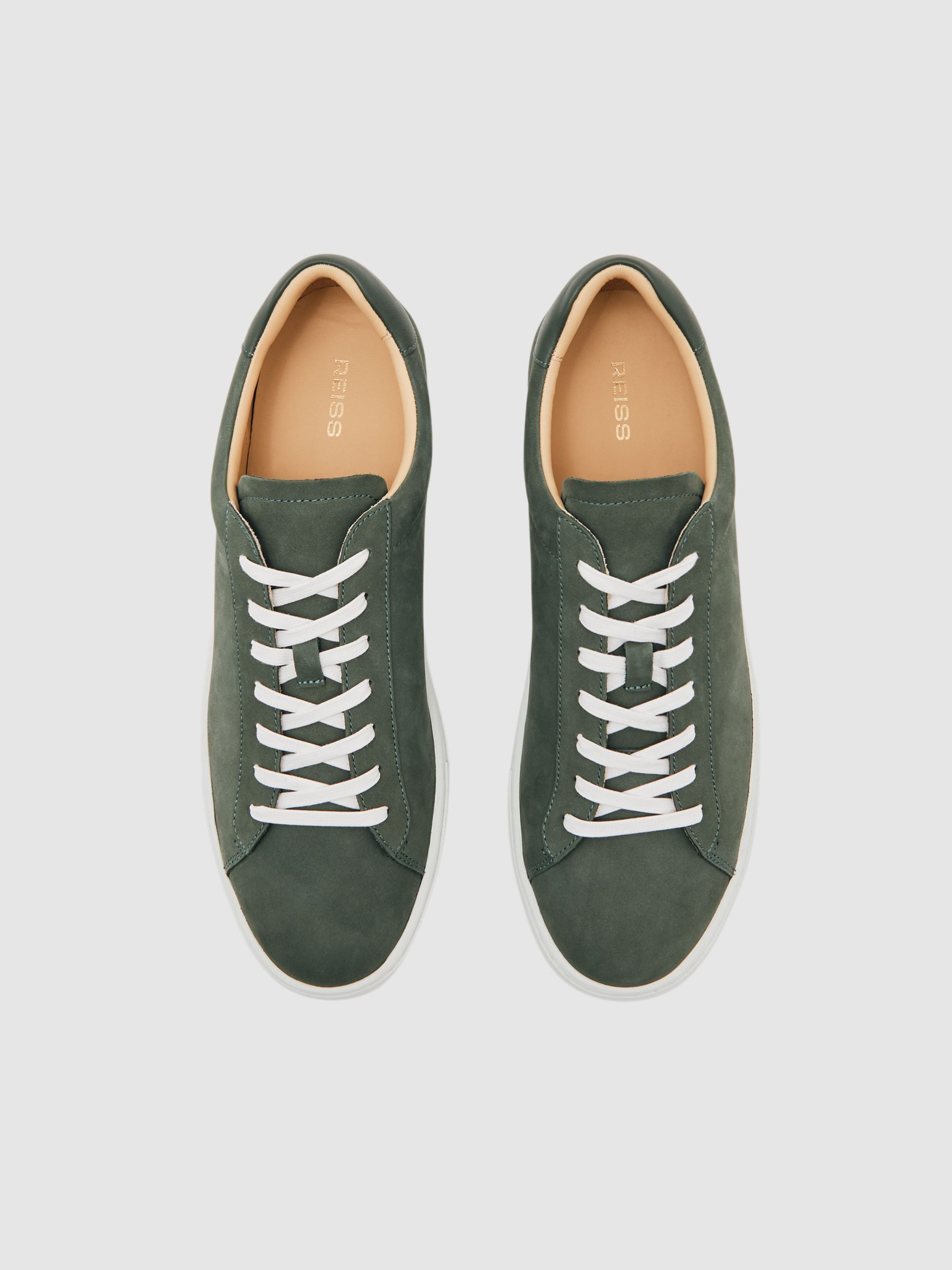 Nubuck Leather Low-Top Trainers in Thyme Green