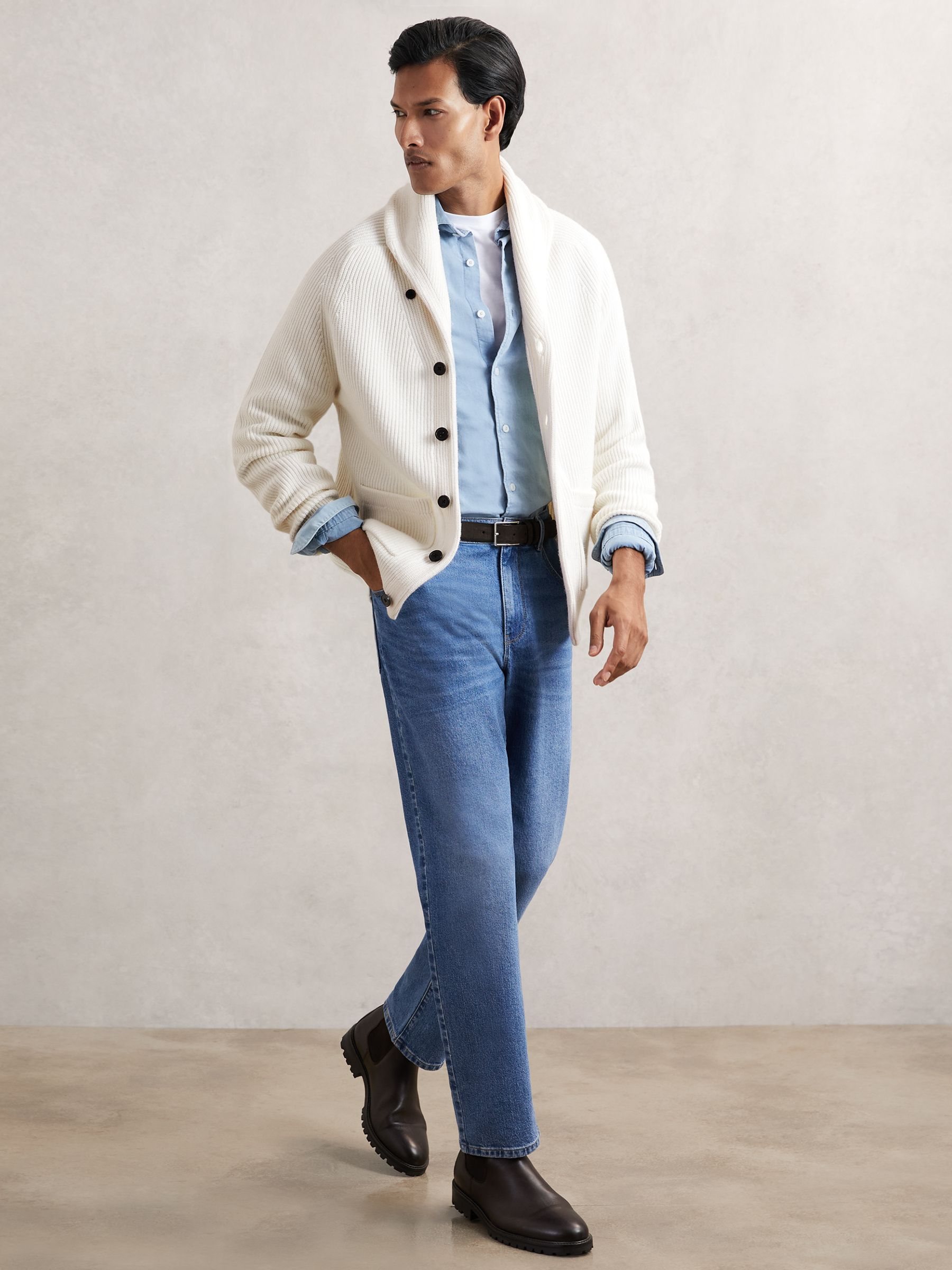 Shawl-Collar Cardigan With Wool in Winter White