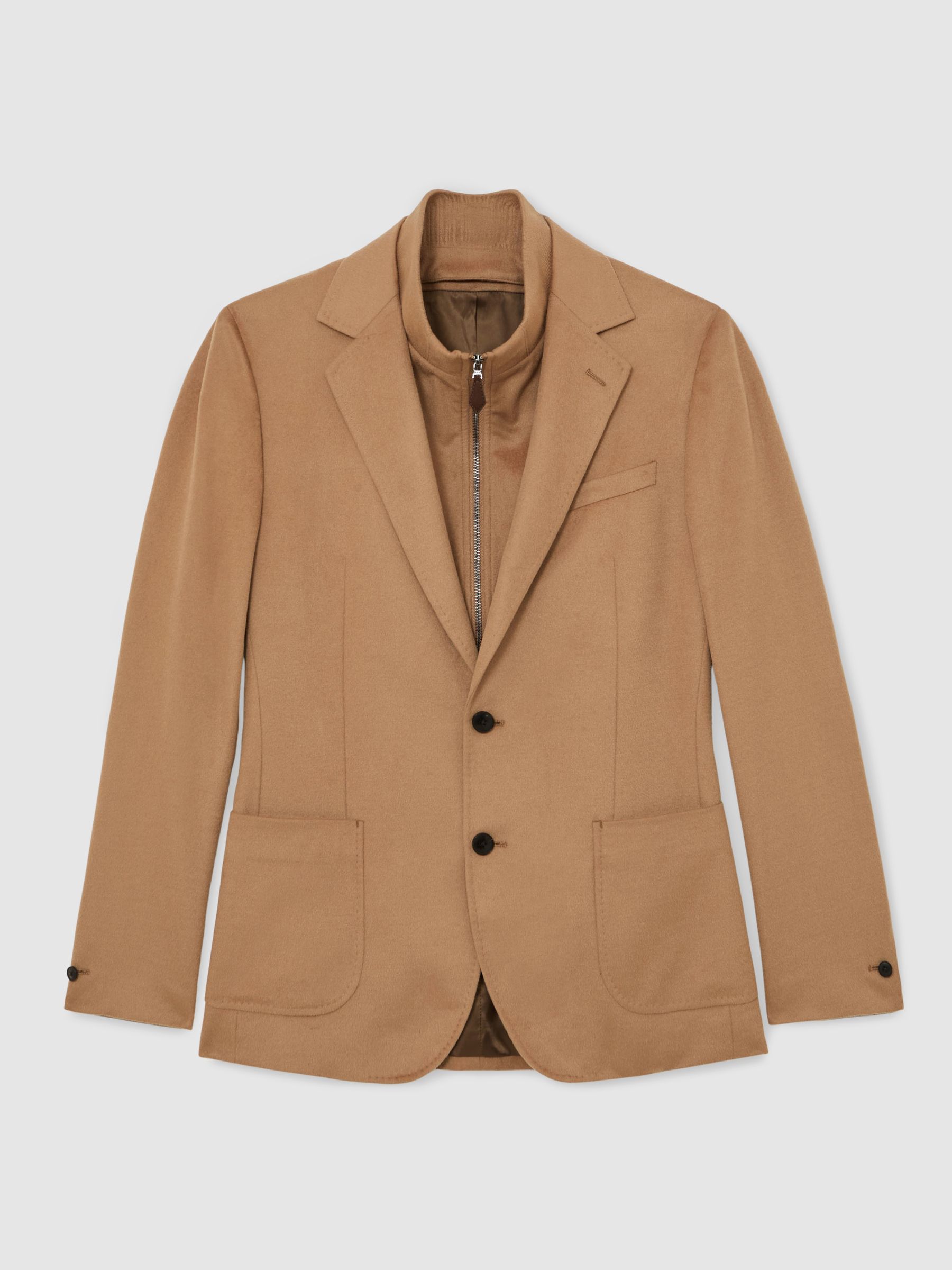 Single-Breasted Blazer With Gilet Insert Tailored-Fit in Camel Brown