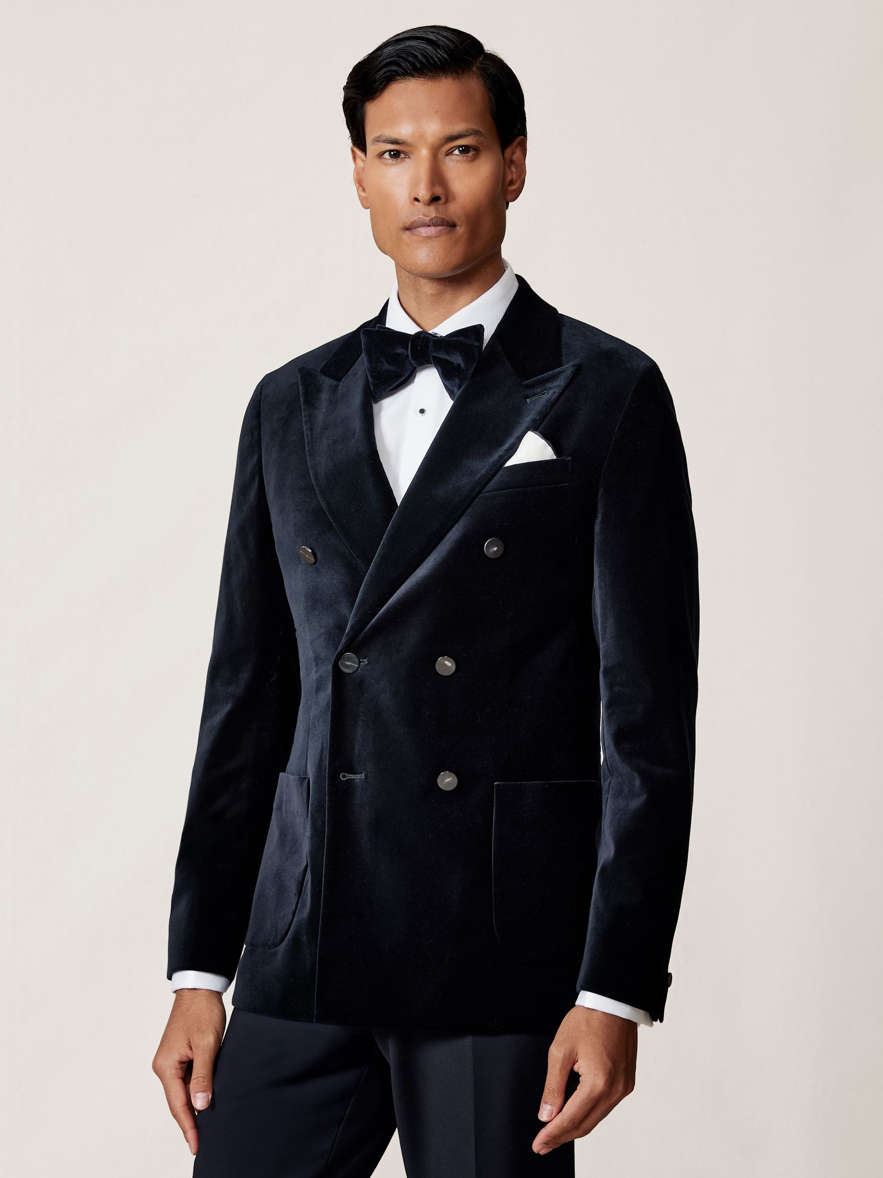 Double-Breasted Velvet Blazer Slim-Fit in Navy