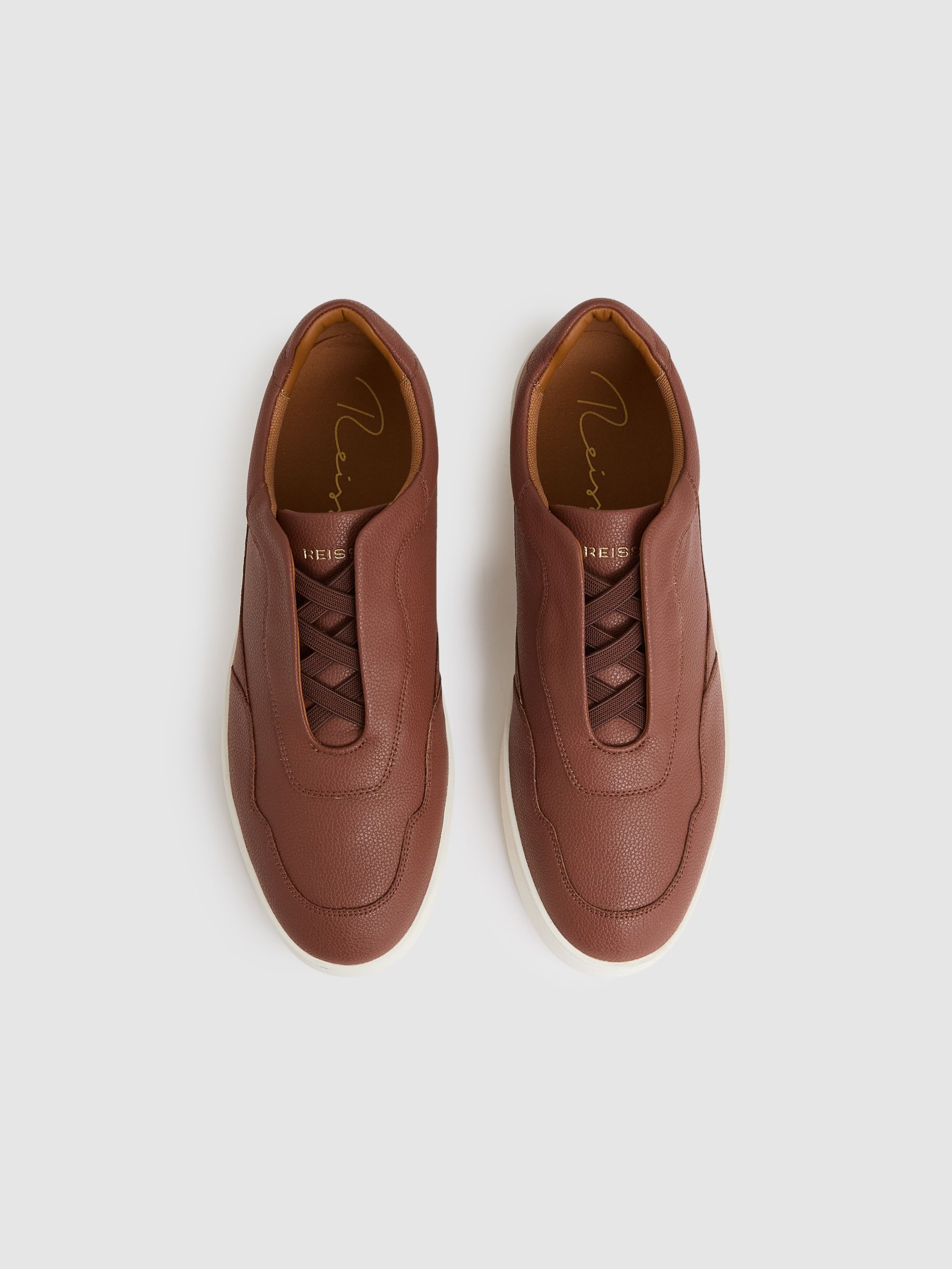 Grained Leather Elasticated Lace Trainers in Terracotta Brown